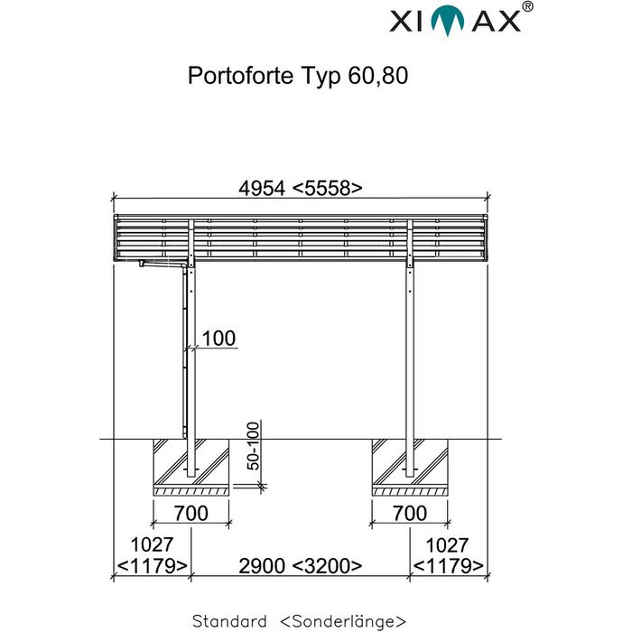 Ximax Einzelcarport Portoforte Typ 80 Standard-bronze BxT: 270x495 cm 240 cm Einfahrtshöhe Aluminium QN10046