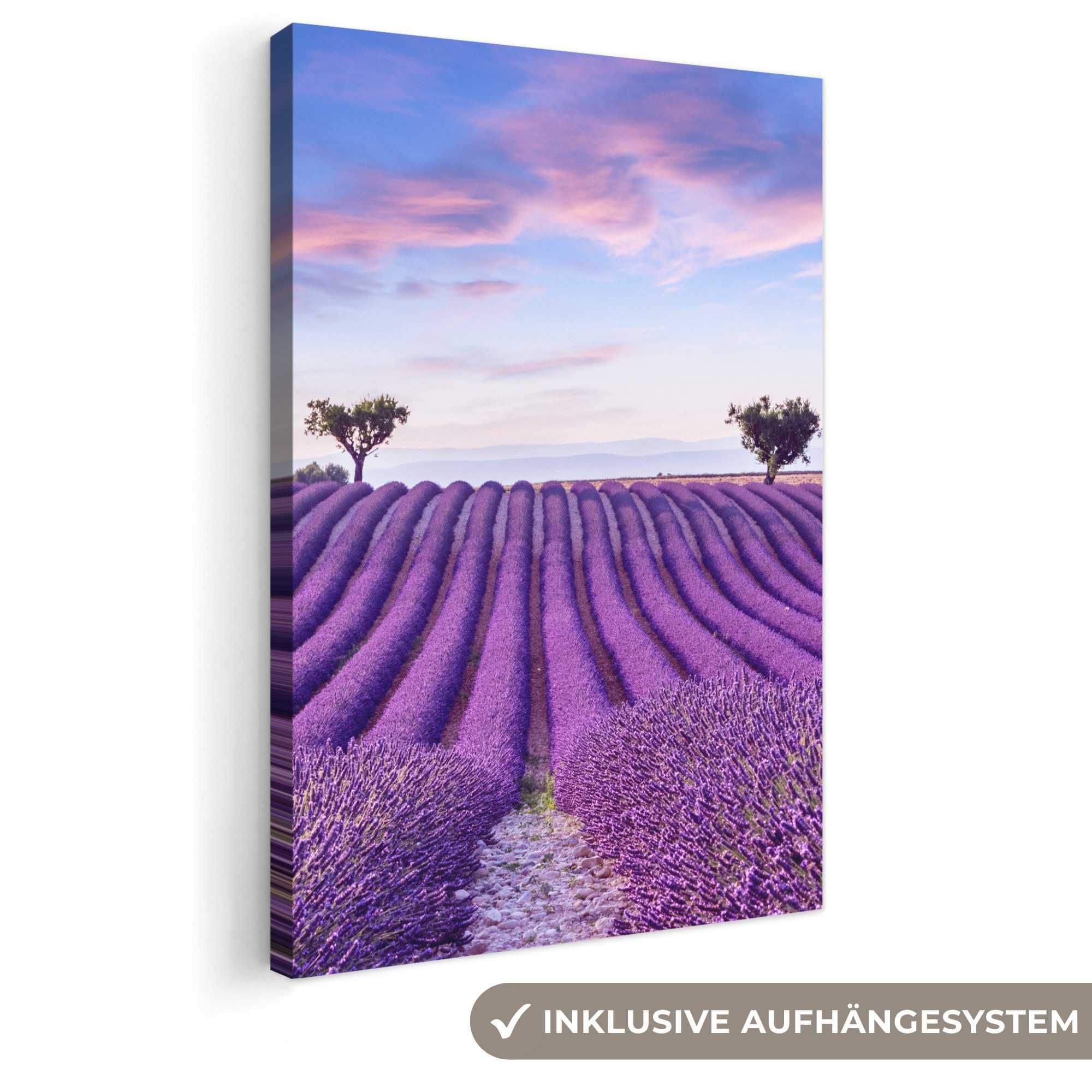 OneMillionCanvasses® Leinwandbild Lavendel - Natur - Lila - Bäume - Blumen, Fotodruck (1 St), Leinwand Canvas Wandbild, Wanddekoration 20x30 cm