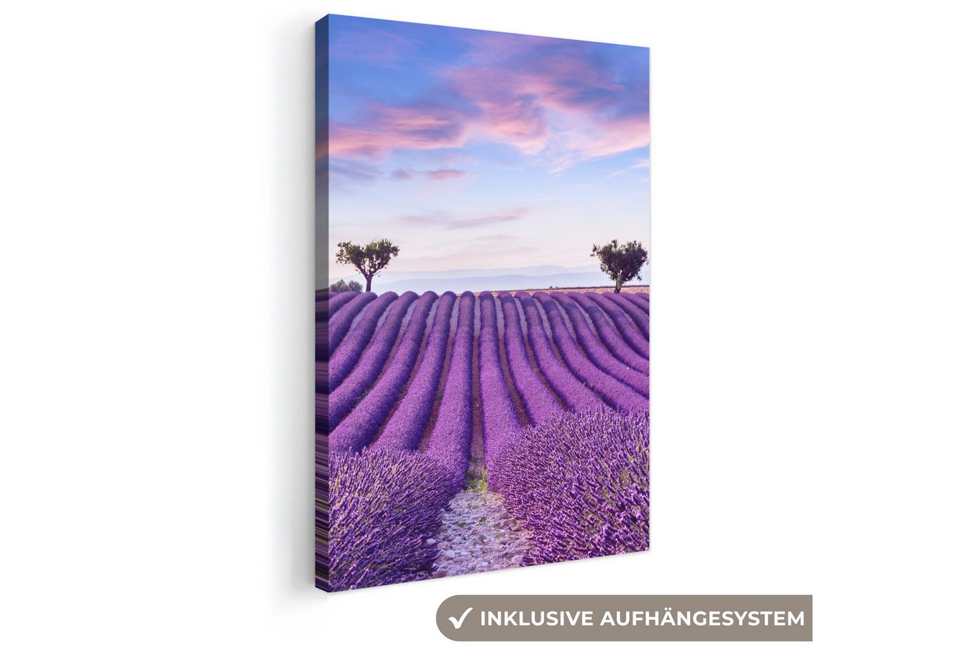 OneMillionCanvasses® Leinwandbild Lavendel - Natur - Lila - Bäume - Blumen, Fotodruck (1 St), Leinwand Canvas Wandbild, Wanddekoration 20x30 cm