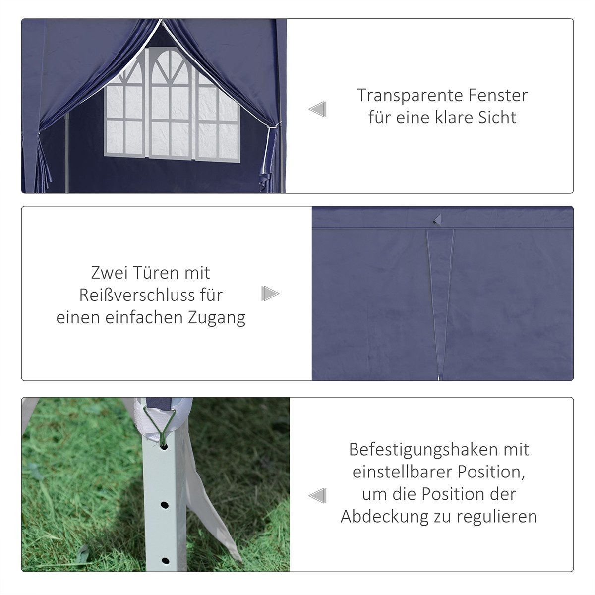 XDeer Partyzelt Pavillon mit Seitenwände & Fenster UV-Schutz Faltpavillon, Gartenpavillon für Garten & Veranstaltungen 6 x 3 m Blau