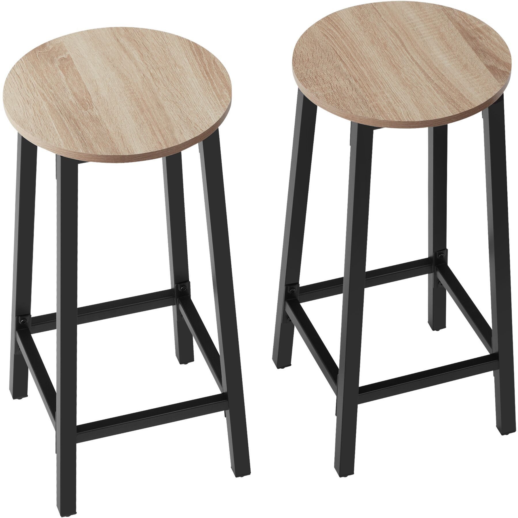 tectake Barhocker Barstühle mit Fußstützen aus Holz und Stahl, Sitzhöhe 66 cm (Bistrohocker Corby, in Industrial Holz hell, Eiche Sonoma), mit höhenverstellbaren Kunststofffüßen