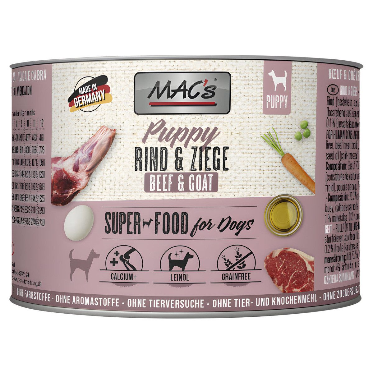 MAC'S Puppy Rind & Ziege 200 g - 6 Stück, Nassfutter für: Hund