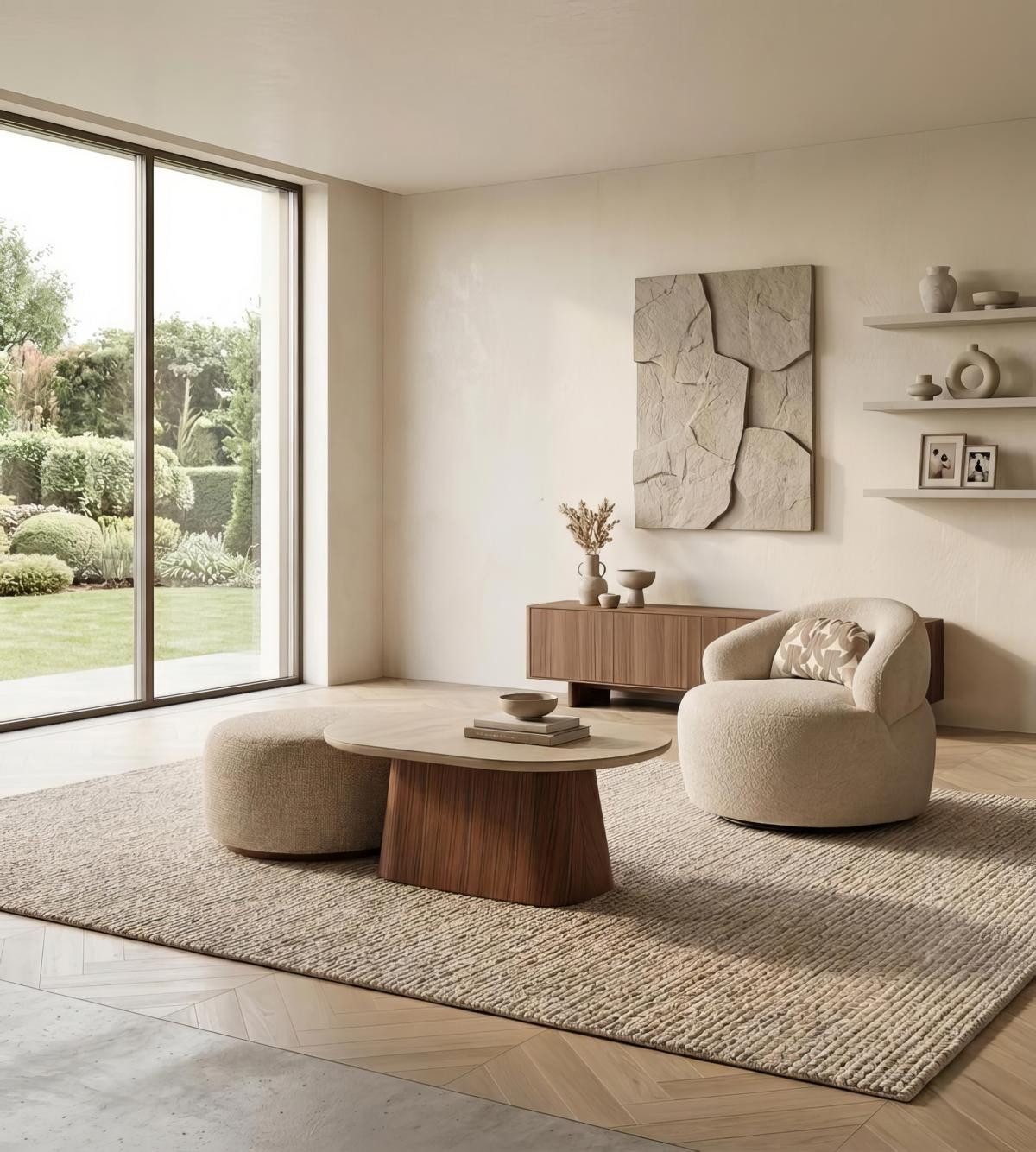 JVmoebel Couchtisch Couchtisch Set Hocker Modern Beige Designer Beistelltisch Hocker Oval, Made in Europa