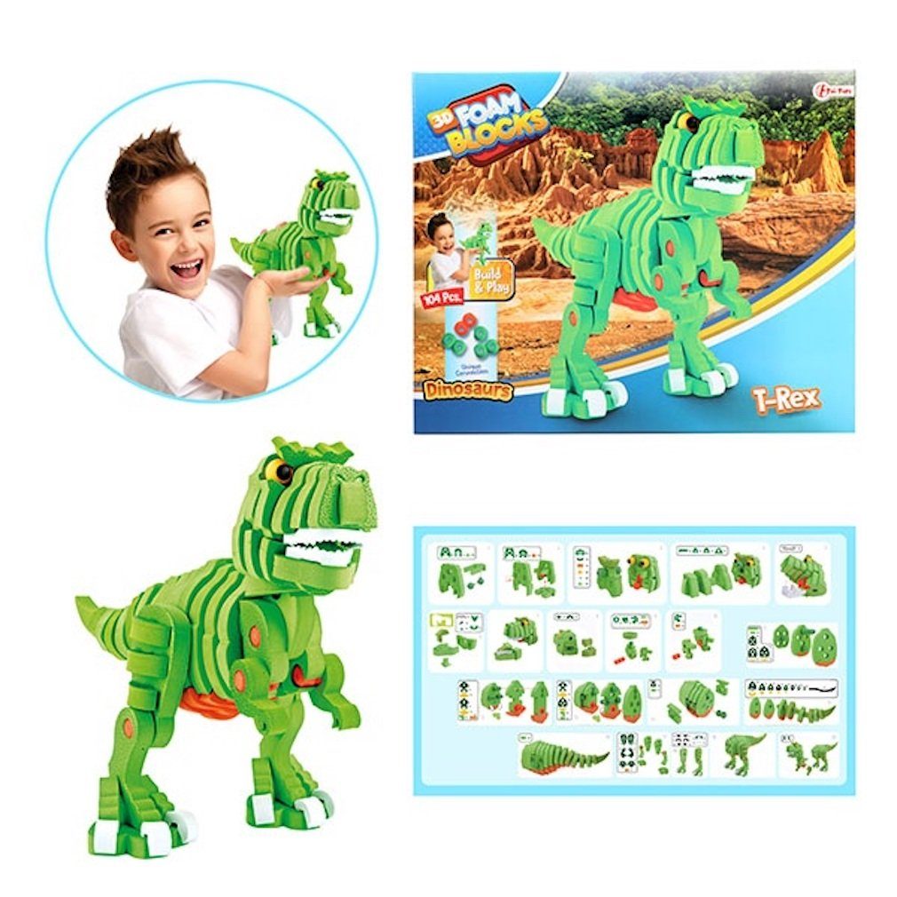 Toi-Toys Puzzle Dinosaurier 3D Puzzle Schaumstoff Dino T-Rex, Puzzleteile