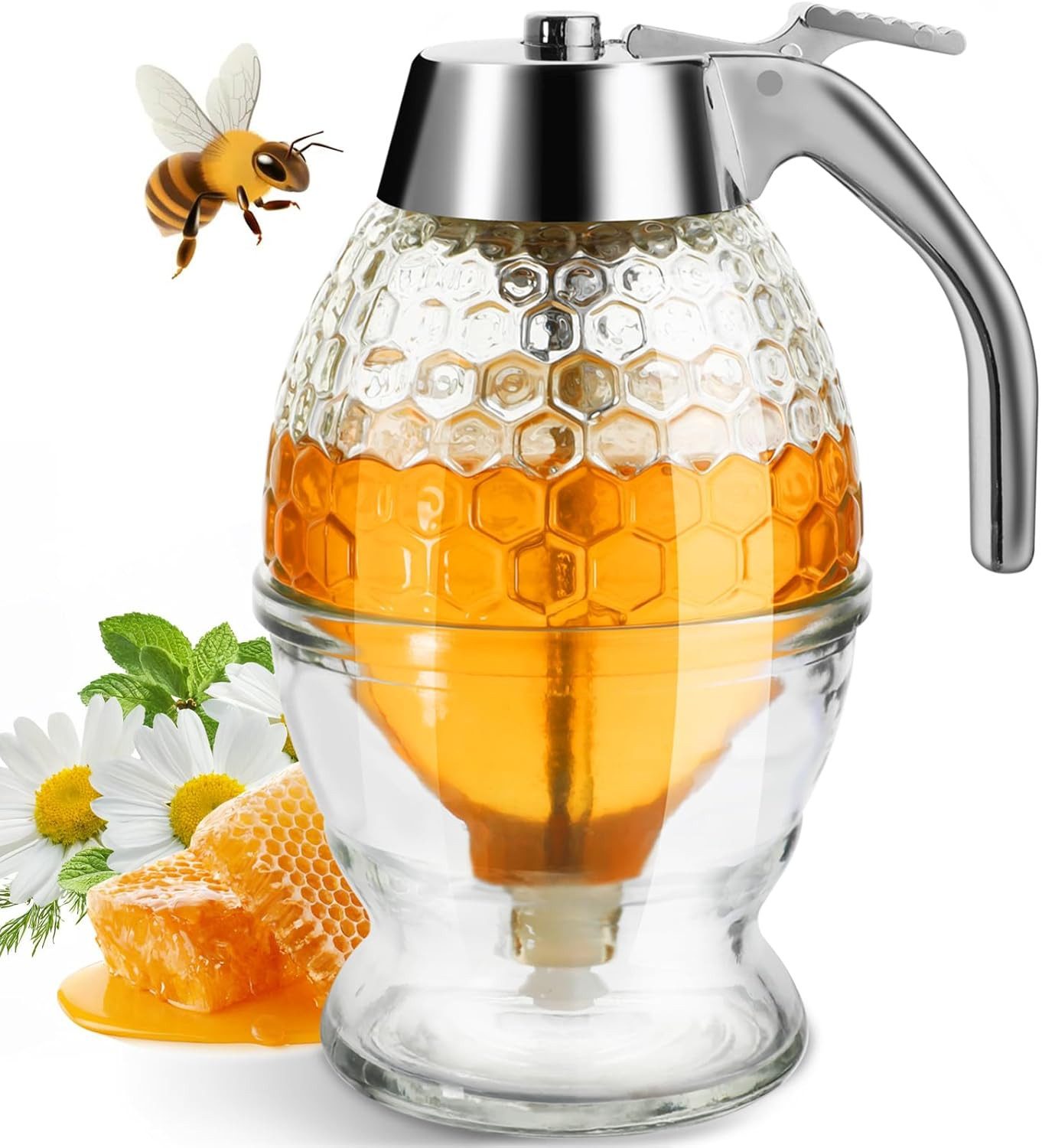 AURIVION Honigglas Honig- und Sirupspender 200ml für Frühstück & Desserts, Glas, (Set, 1-tlg., Praktischer Saftspender mit präziser Dosierung), Sirupspender 200ml zur sauberen Lagerung & einfachen Nutzung