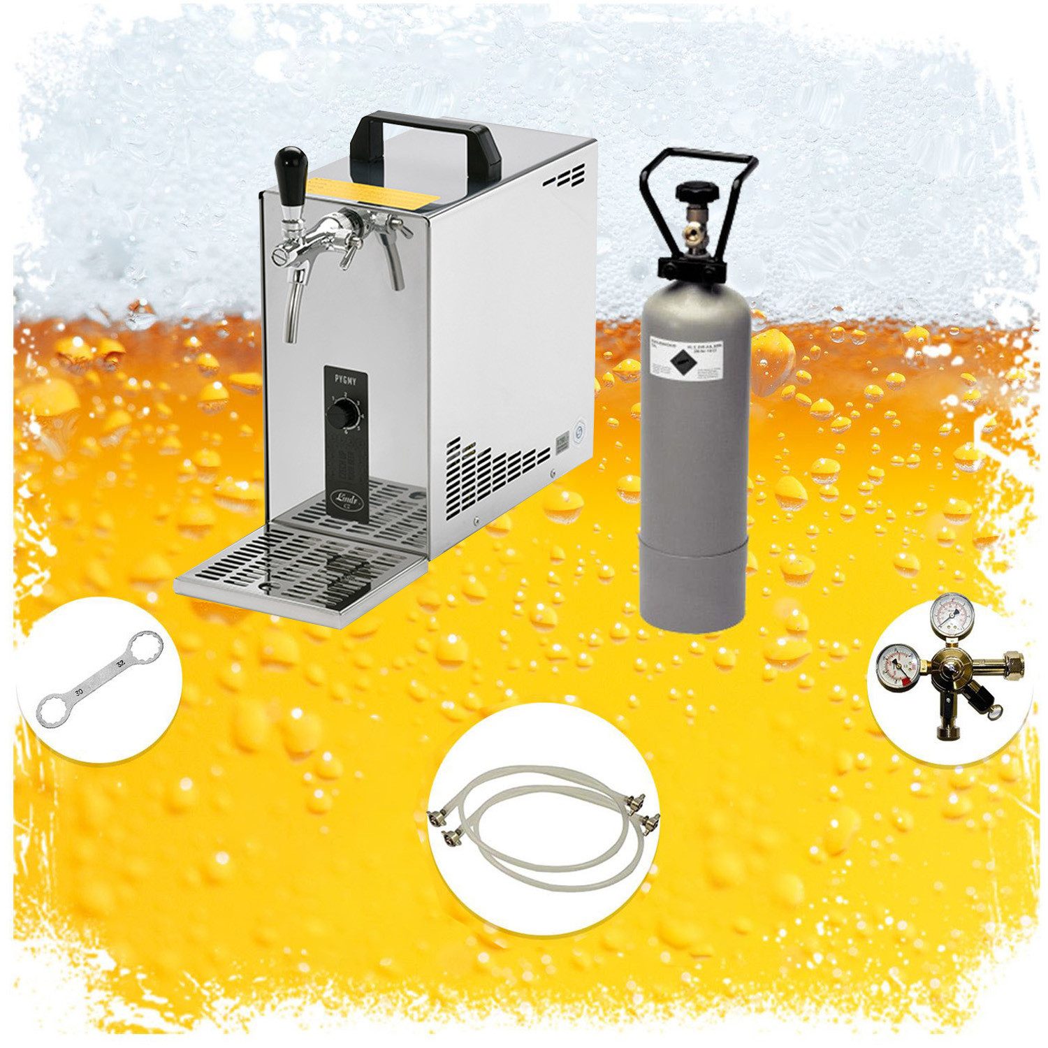 ich-zapfe Bierzapfanlage Bierkoffer, Durchlaufkühler PYGMY 25 LE, 1-leitig Trockenkühler,30 L/h, Zapfkopf:ohne