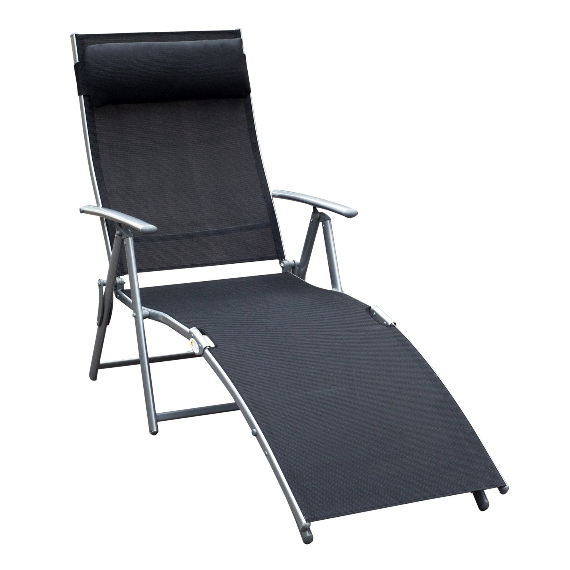 CHICFURN Gartenliege Klappbare Sonnenliege mit Kissen und 7-fach verstellbarer Lehne, Packung, 1 St., Relaxsessel belastbar bis 165 kg, geeignet für Strand & Outdoor, Farbe Schwarz, ideal für Urlaub, Pool, Terrasse oder Balkonbereich
