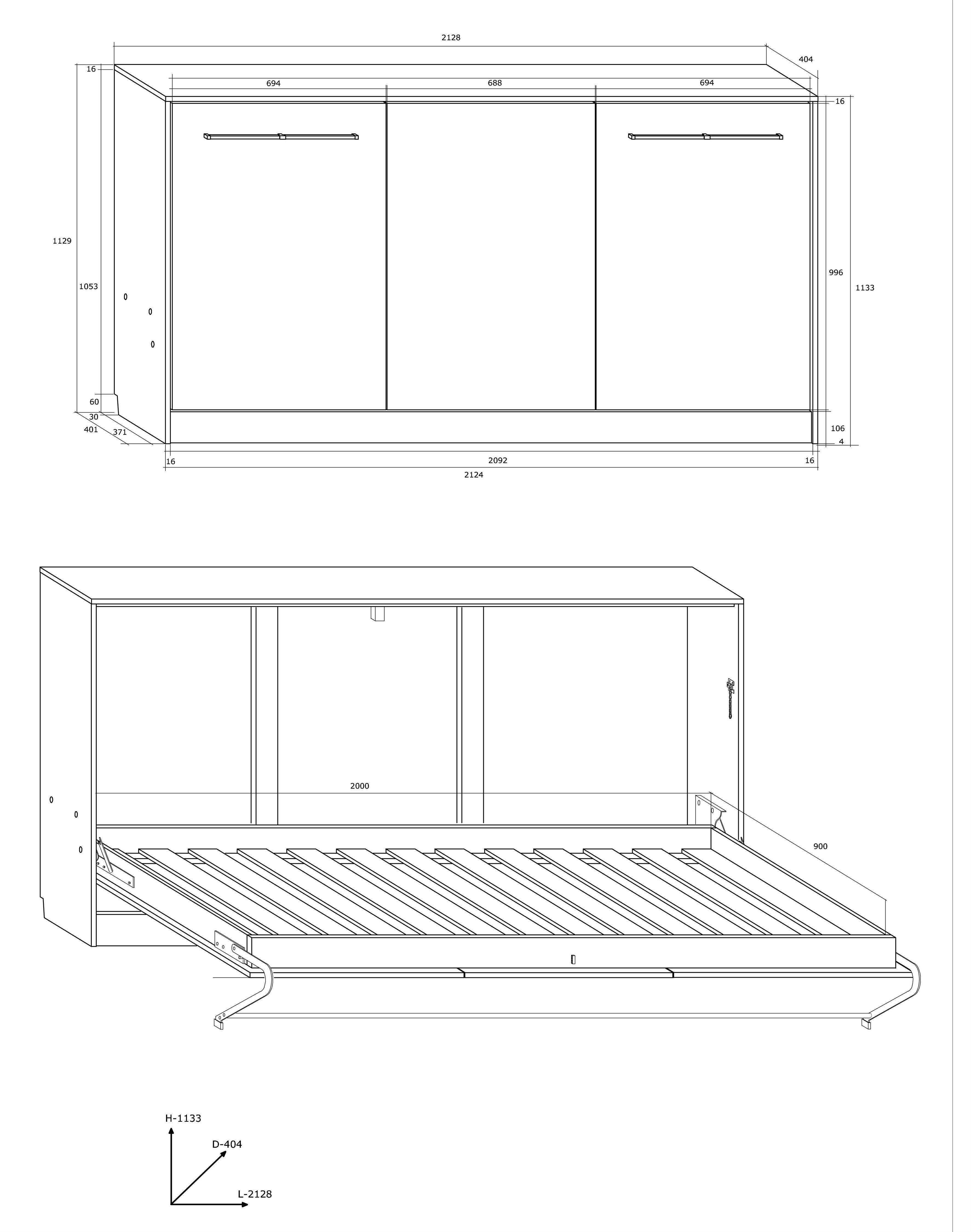 Liegefläche, Platzwunder ausklappbare Weiß 212cm, Domando Graphit Schrankbett Eiche und Breite Schrankbett Vercelli