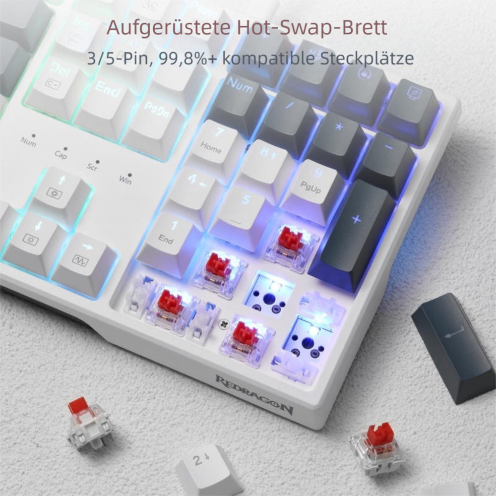 Redragon K668 Mechanische Tastatur RGB kabelgebunden Hot-Swap Rot 108 Tasten Gaming-Tastatur (Vollformat Anti-Ghosting leise ergonomisch mit Software & Makros)