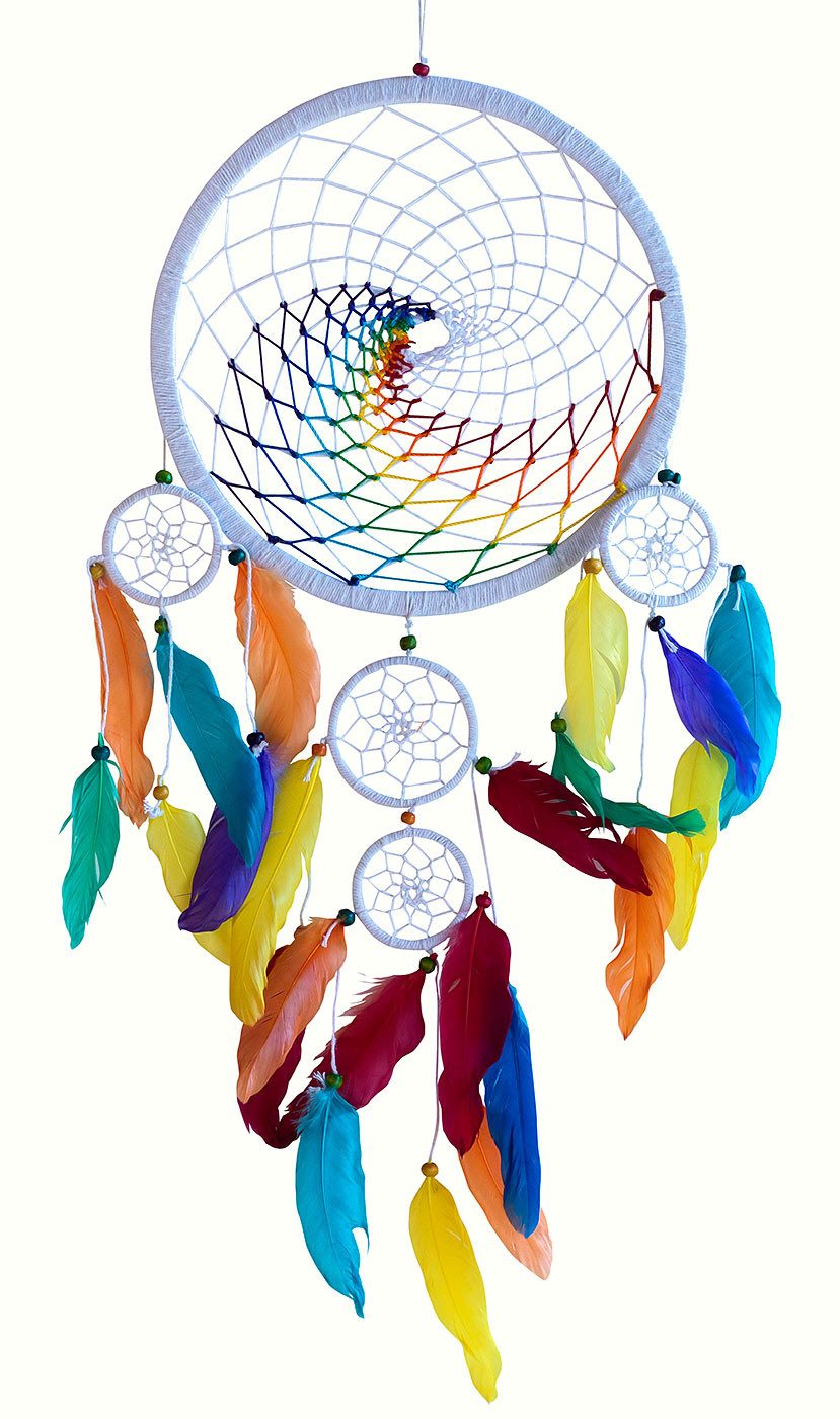 Saraswati Traumfänger Traumfänger Mobile "Rainbow Spiral" mit 5 Traumfängern (1x22cm, 2x6cm
