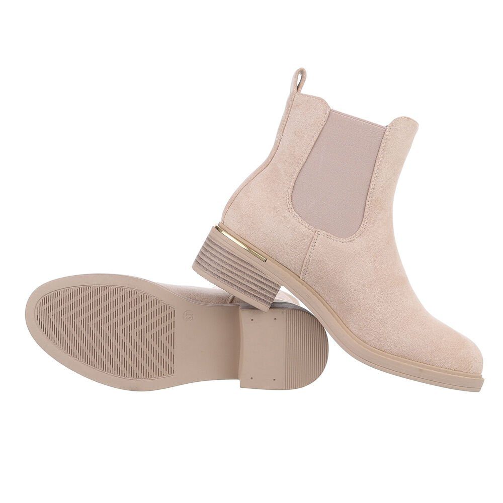 Chelsea Damen Chelsea Boots Freizeit Chelseaboots Blockabsatz Ital-Design in Beige