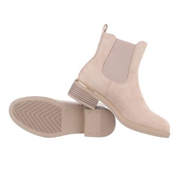 Ital-Design Damen Chelsea Freizeit Chelseaboots Blockabsatz Chelsea Boots in Beige