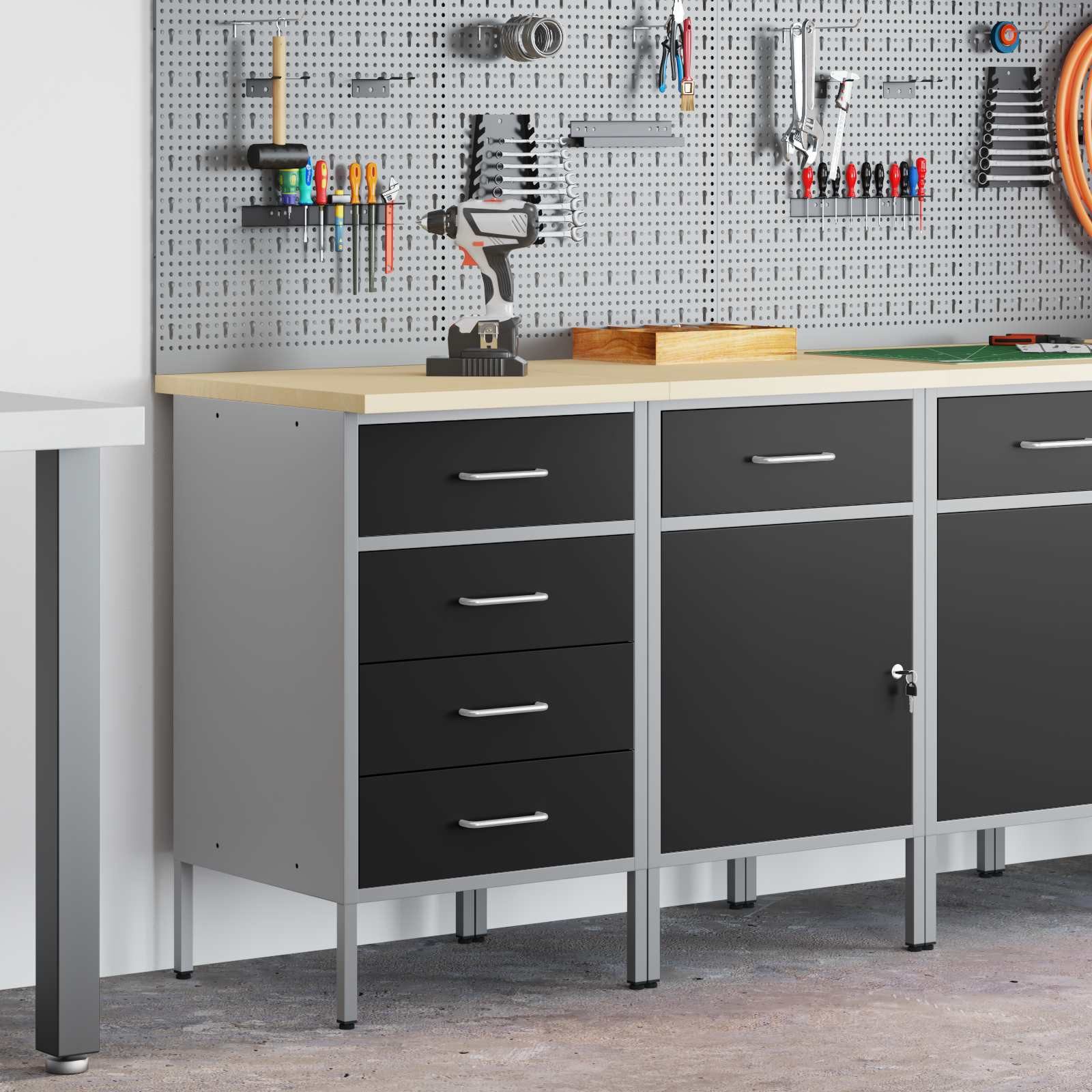 vidaXL Werkzeugschrank Werkbank mit Speicher 2 Stk. Schwarz und Grau 100 x 55 x 85 cm (2-St)