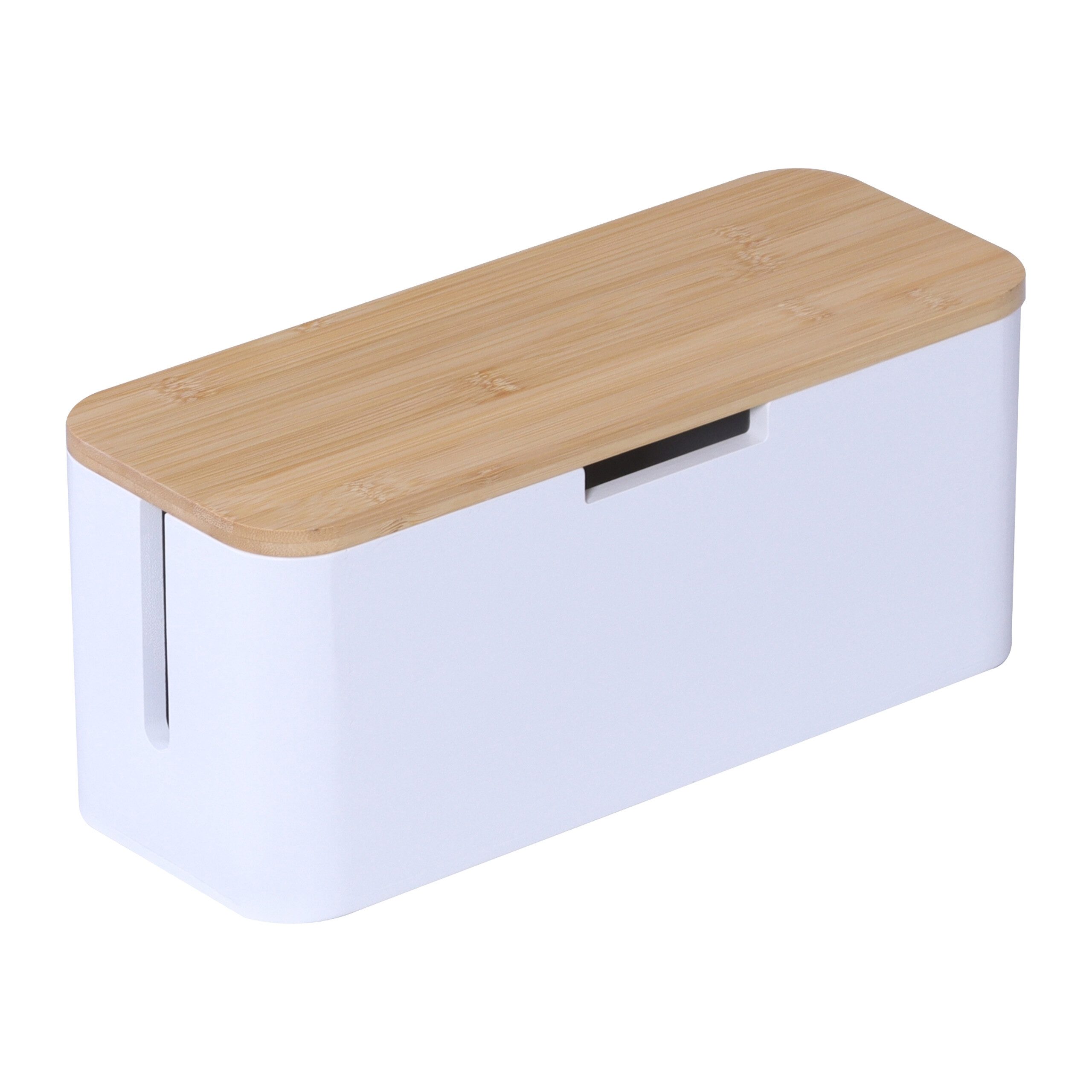 relaxdays Kabelbox aus Bambus, (7-tlg), Natur-Weiß