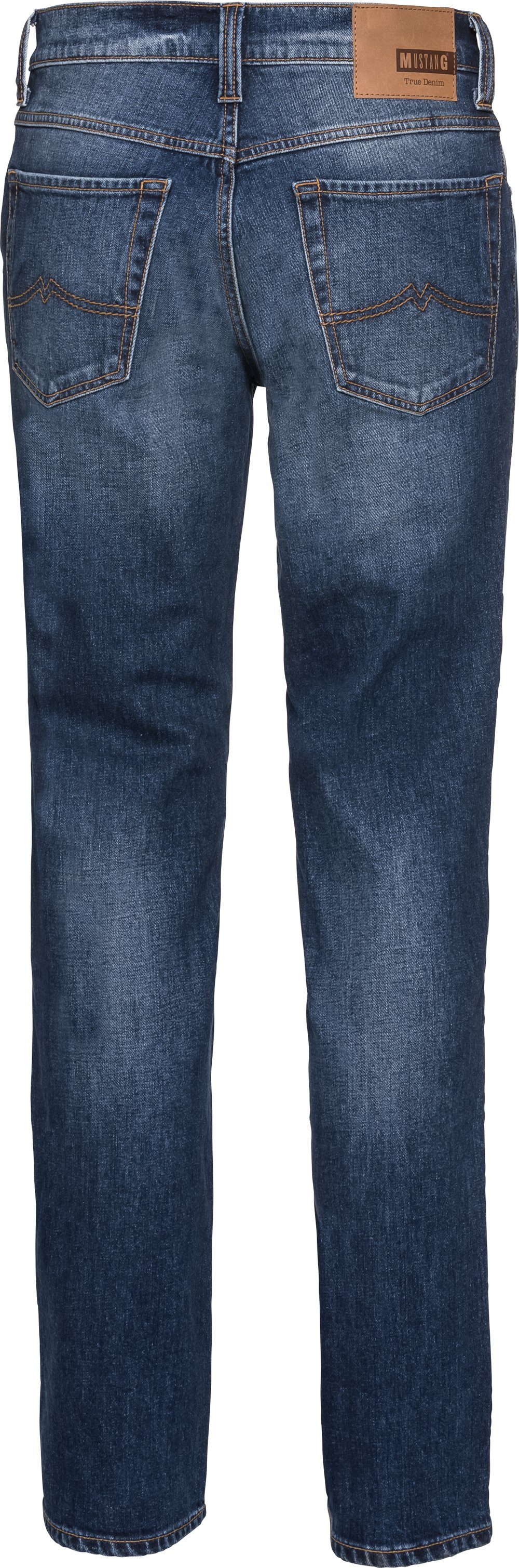 Stretch geradem Bund 5-Pocket-Style, MUSTANG im mit blau Beinverlauf Stretch-Jeans und