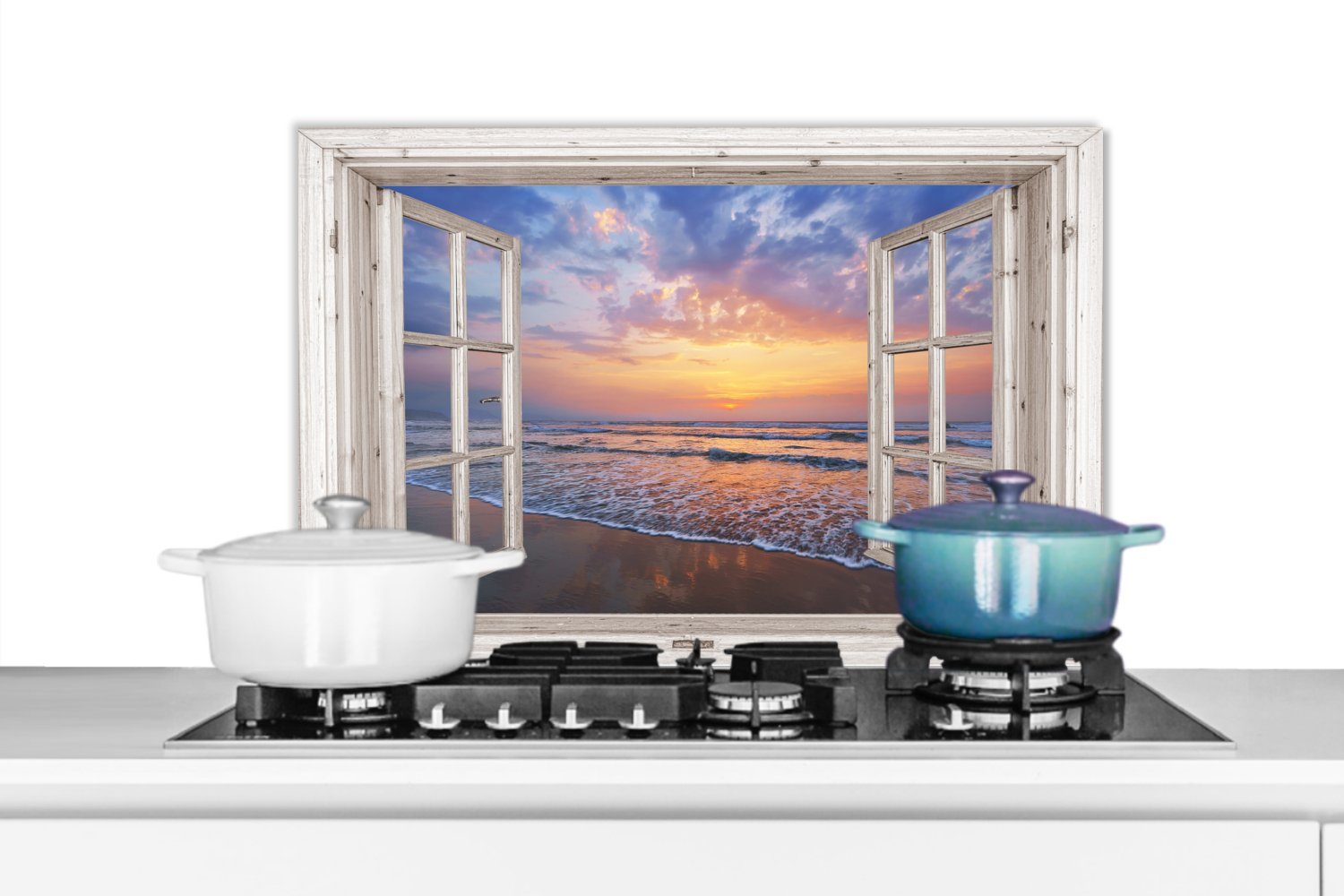 Meer (1-tlg), Wandschutz, Sonnenuntergang Aussicht - Temperaturbeständig küchen Küchenrückwand aus Herdblende cm, Strand Blau, 60x40 - - - MuchoWow