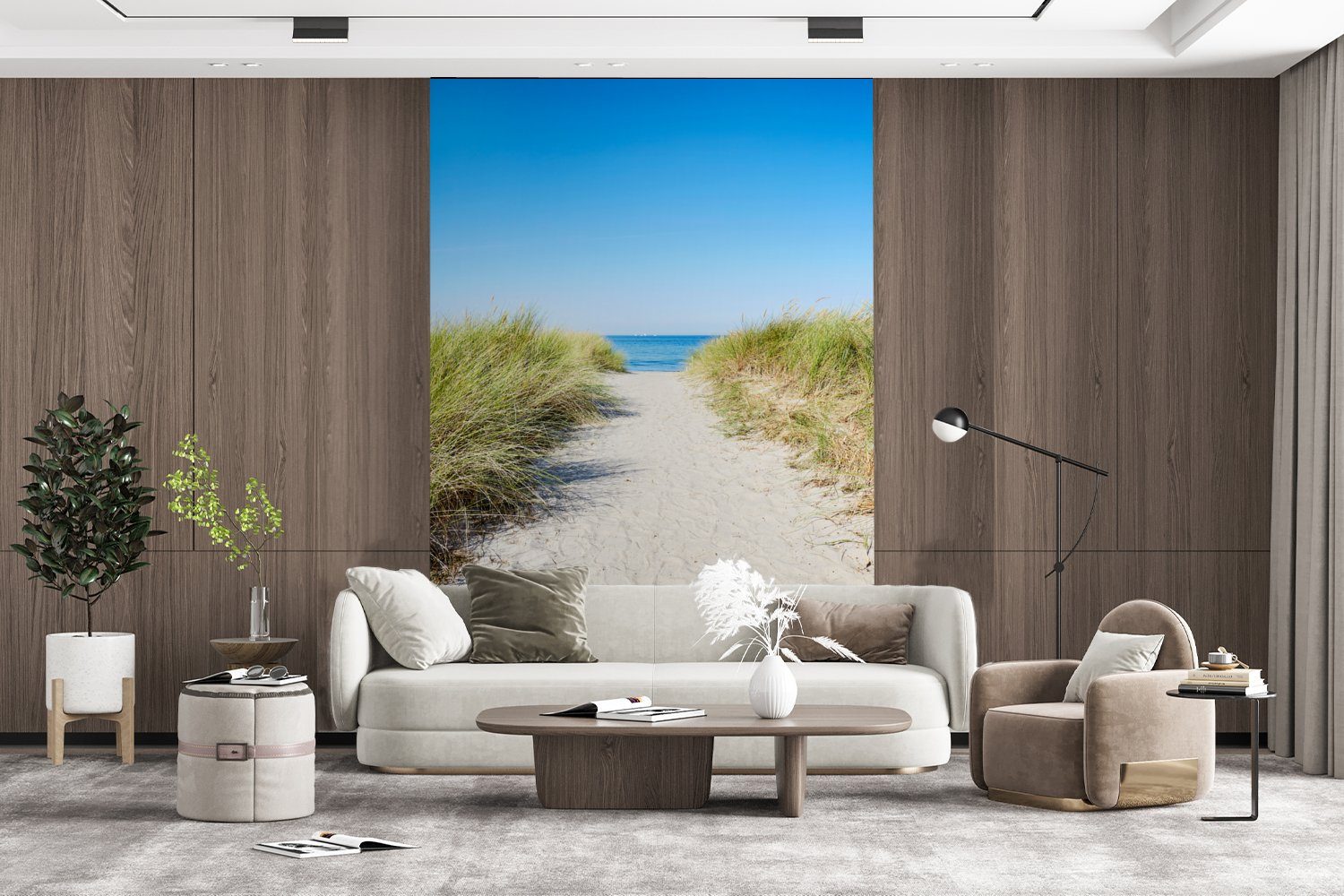 Strand Tapete für Vinyl Wohnzimmer, Montagefertig Sommer, - Wandtapete Weg MuchoWow Matt, - (3 St), Fototapete bedruckt,