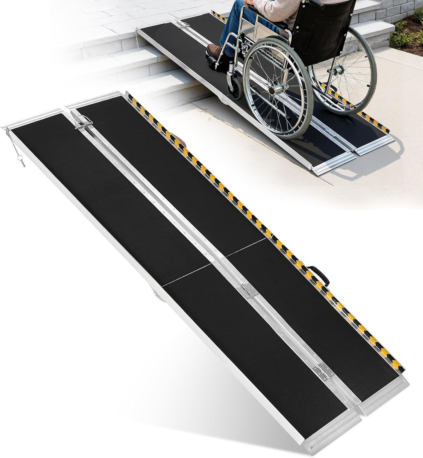 GarveeMore Auffahrrampe Klapprampe mit Anti-Rutsch tragbar bis 363kg,213x73cm, Aluminium-Rollstuhlrampe,Tragbare Faltrampe