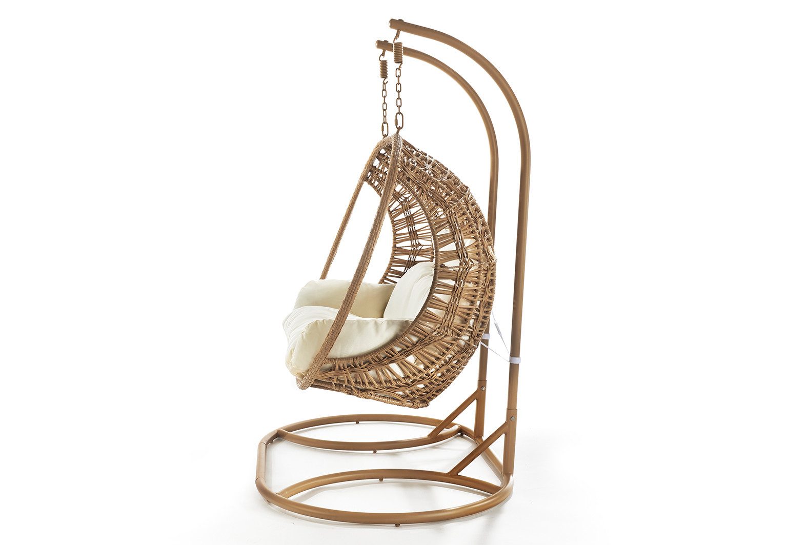 Kobolo Hängesessel Hängekorb MAKENA- Polyrattan braun für 2 Personen (1 Stück, mit Gestell), hochwertiges Polyrattan