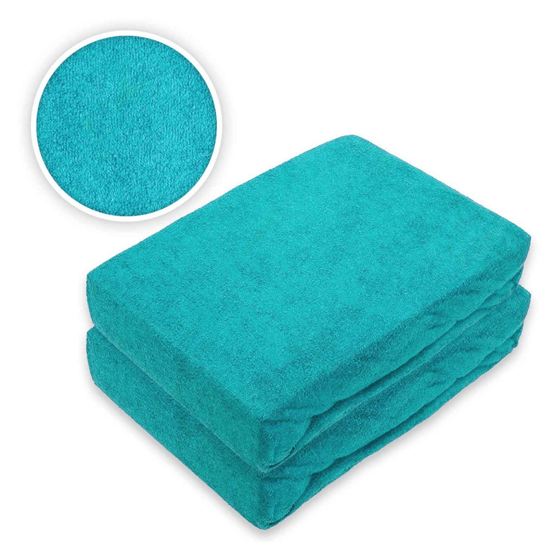 EXKLUSIV HEIMTEXTIL Spannbettlaken Doppelpack Frottee Spannbettlaken Türkis, Frottee, Gummizug: rundum, (2 Stück) – Bild 2 von 5