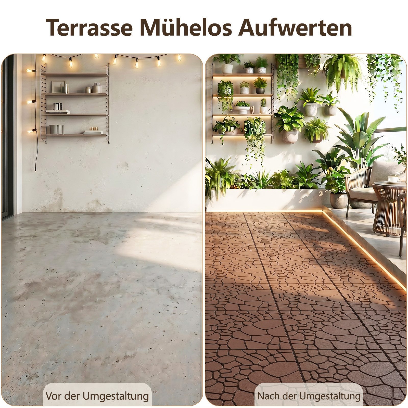 GLIESE Terrassendielen Terrassenfliesen Set im Klicksystem, 30,5 x 30,5 x 2 cm, (44-St) – Bild 4 von 5