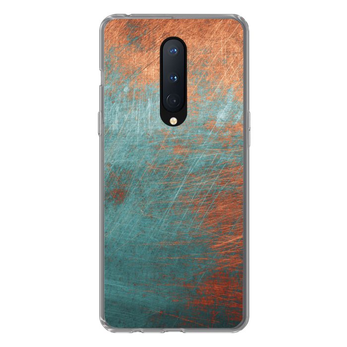 MuchoWow Handyhülle Metall - Rost - Bronze - Blau - Abstrakt - Struktur Phone Case Handyhülle OnePlus 8 Silikon Schutzhülle
