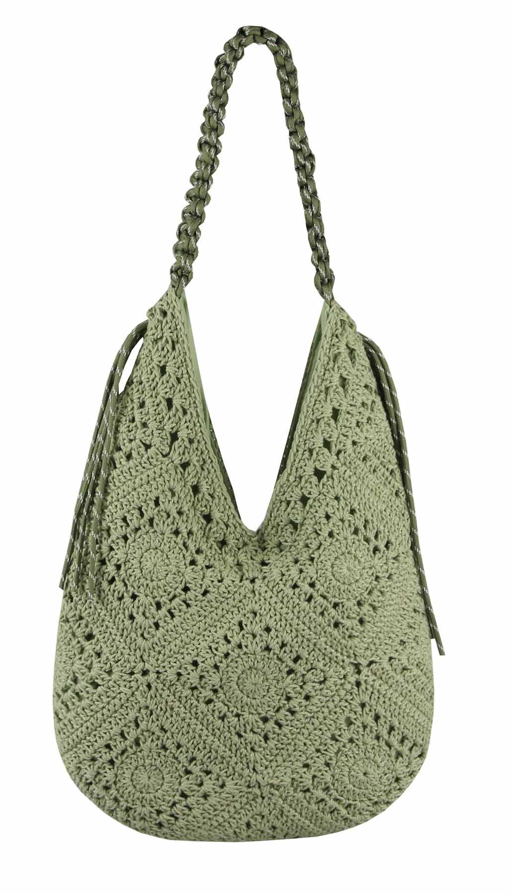 ITALYSHOP24 Schultertasche DAMEN TASCHE Häkeltasche Boho Shopper Strohtasche Hobo Geflecht Textil, Sommer Basttasche Strand Retro Reise Freizeit Urlaub Beuteltasche