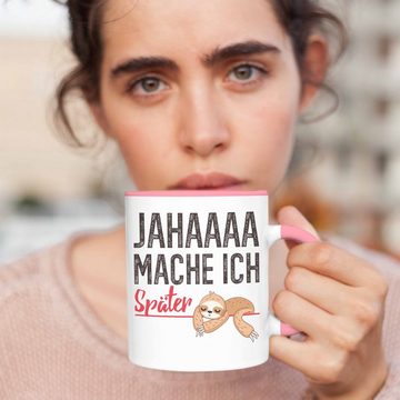 Trendation Tasse Trendation - Faultier Tasse Jahaaa Mache Ich Später Lustige Kaffeetasse mit Spruch Geburtstag Kinder Frauen Männer Kollegin