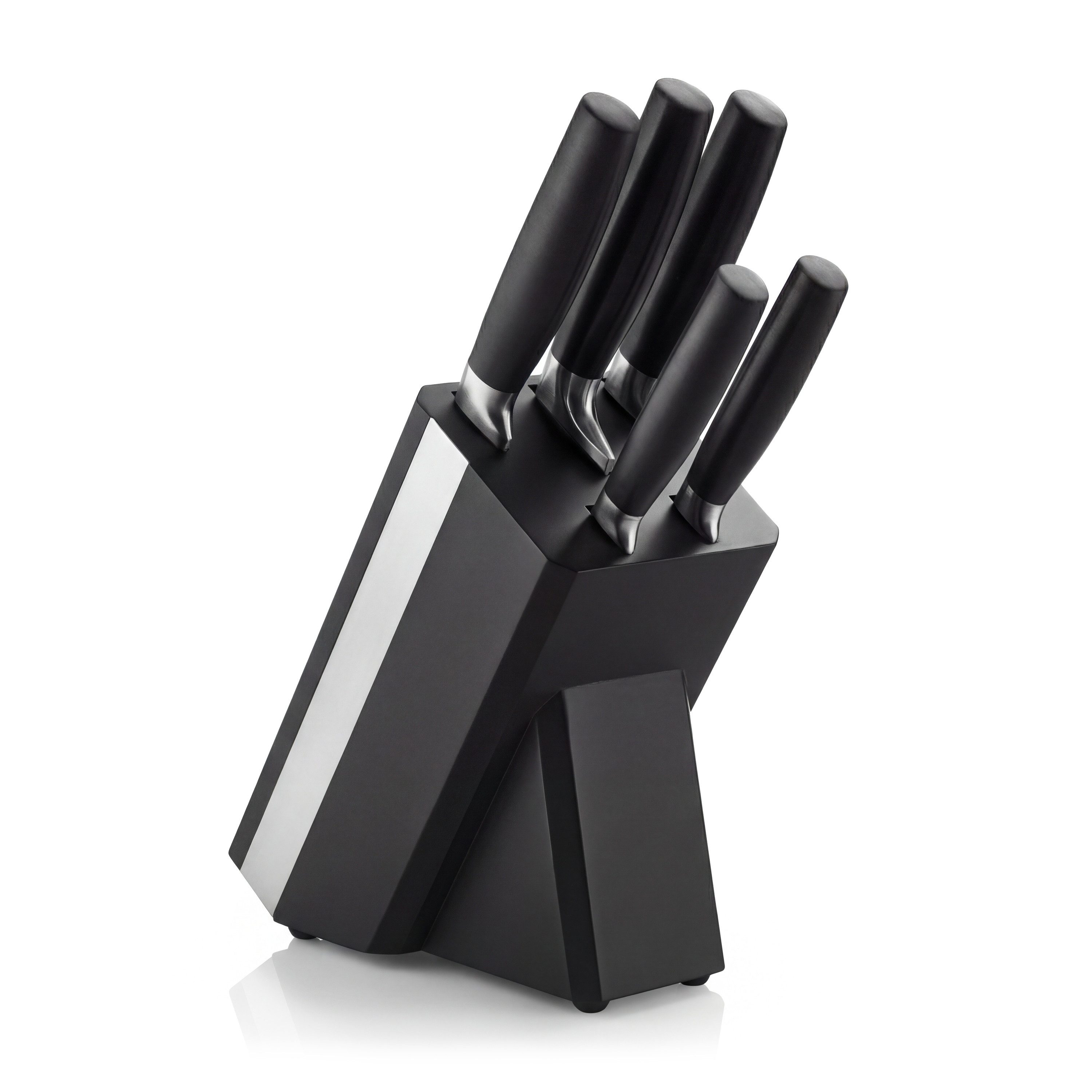 Arendo Messerblock 5-teilig mit Holzblock & Messern aus Edelstahl, ergonomische Griffe (6tlg), rostfrei, präzisionsgeschliffene Klingen, spülmaschinenfest