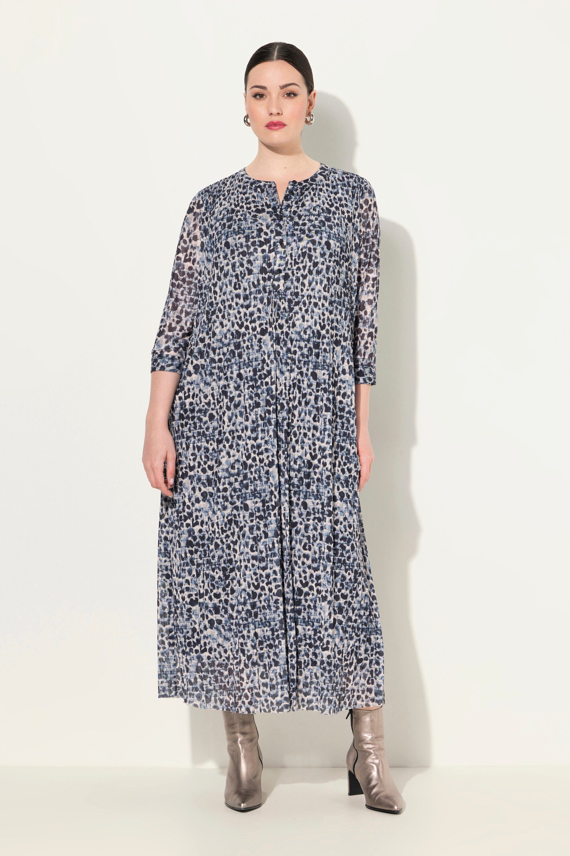 Ulla Popken Midikleid Mesh-Maxikleid Leomuster doppellagig günstig online kaufen