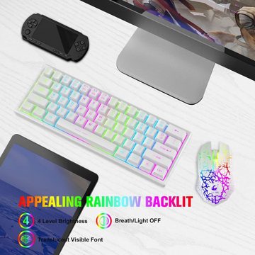 LexonElec Regenbogenlicht-LED Tastatur- und Maus-Set, Kabellos, Wederaufladbare Mechanische 2400 DPI