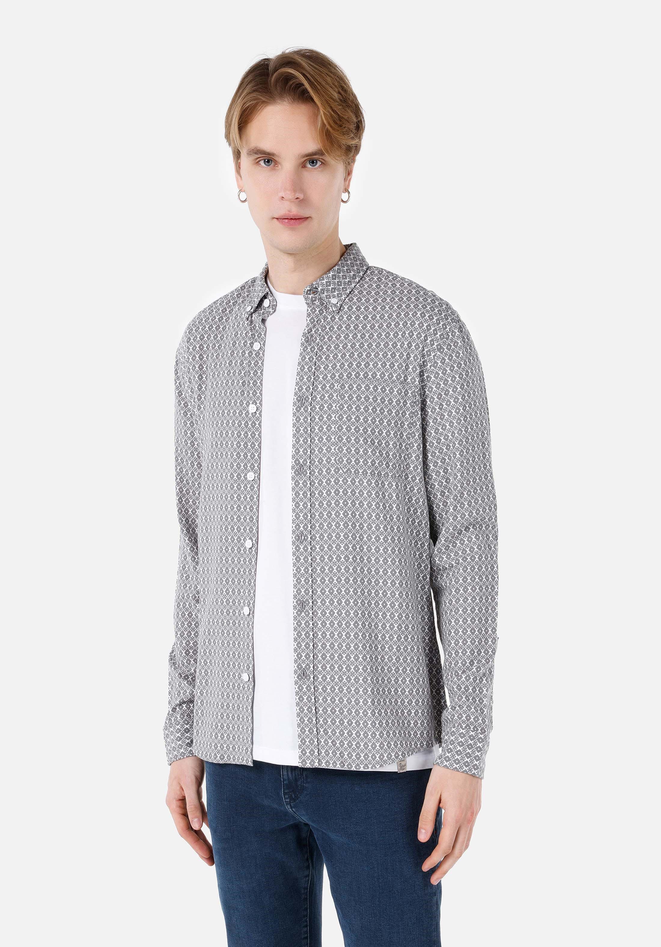 Colins Shirtkleid Colins Slim Fit Shirt Neck Printed Herren Langarmhemd