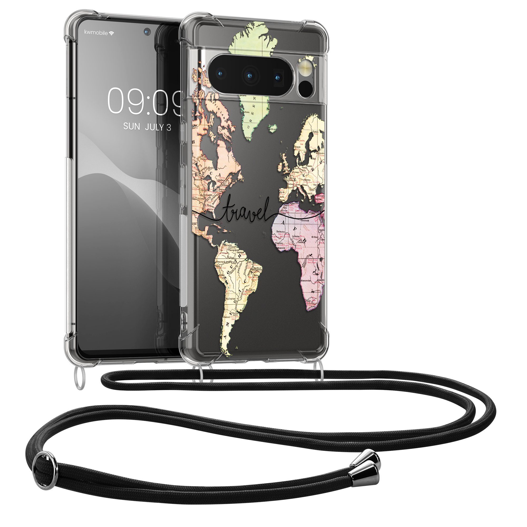 kwmobile Etui Hülle für Google Pixel 8 Pro, Silikon Handyhülle mit Kette - Handykette Handyband