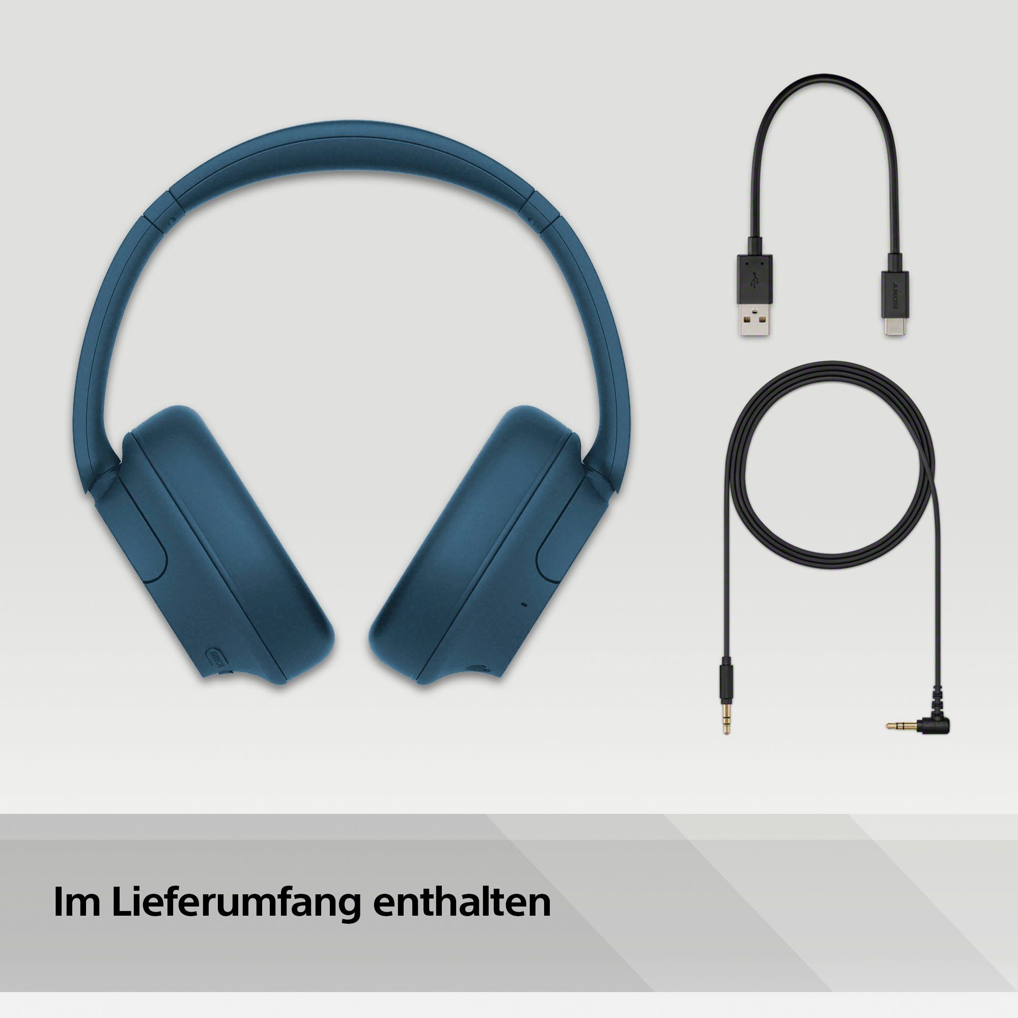 und LED für Over-Ear-Kopfhörer Anrufe Steuerung Noise-Cancelling, WH-CH720N Assistant, Blau Musik, integrierte Ladestandsanzeige, Bluetooth) Siri, Sony (Freisprechfunktion, Google Multi-Point-Verbindung, Sprachsteuerung, Alexa,