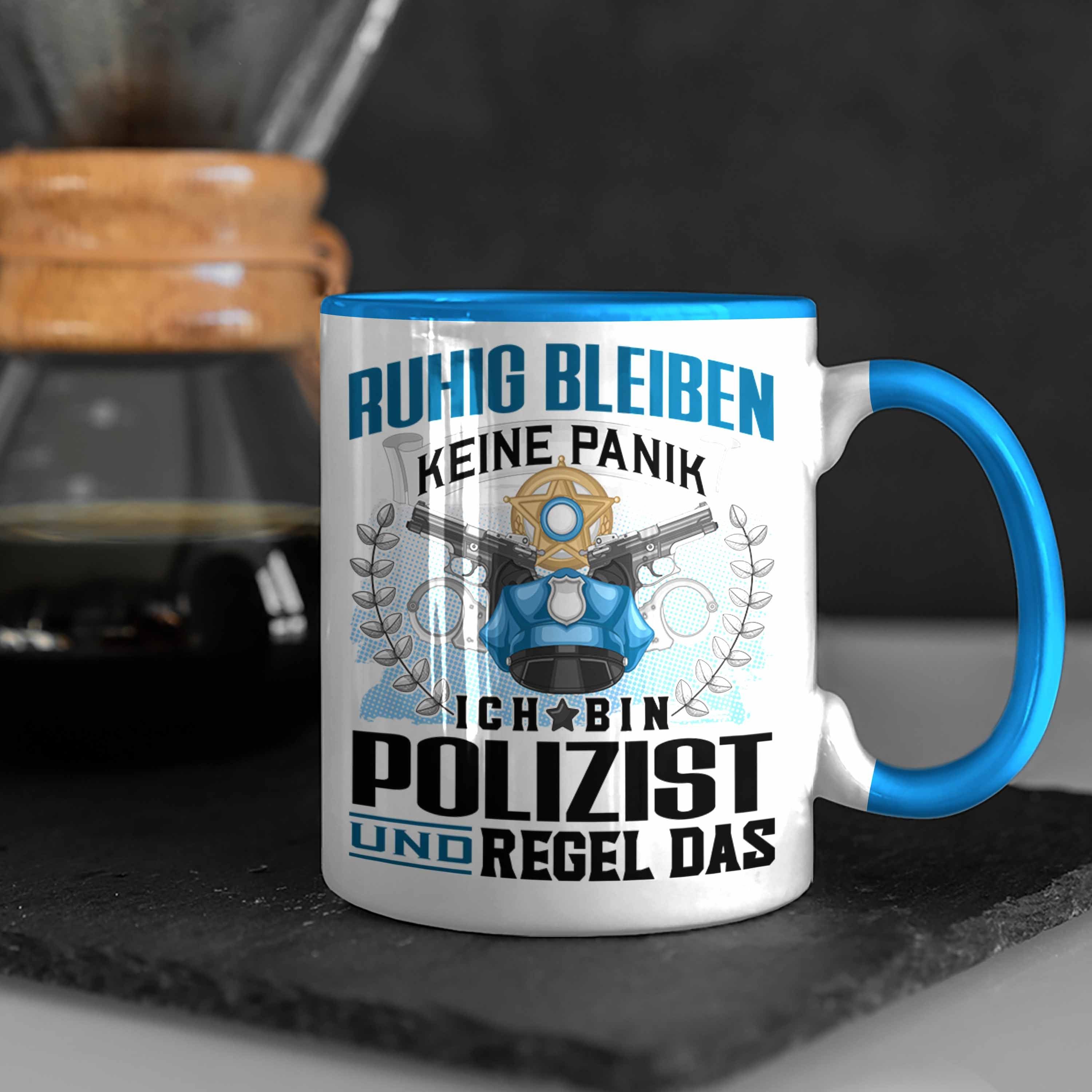 Trendation Blau Geschenk Spruch Polizist Ruhig Lustiger für Tasse - Trendation Tasse Männer