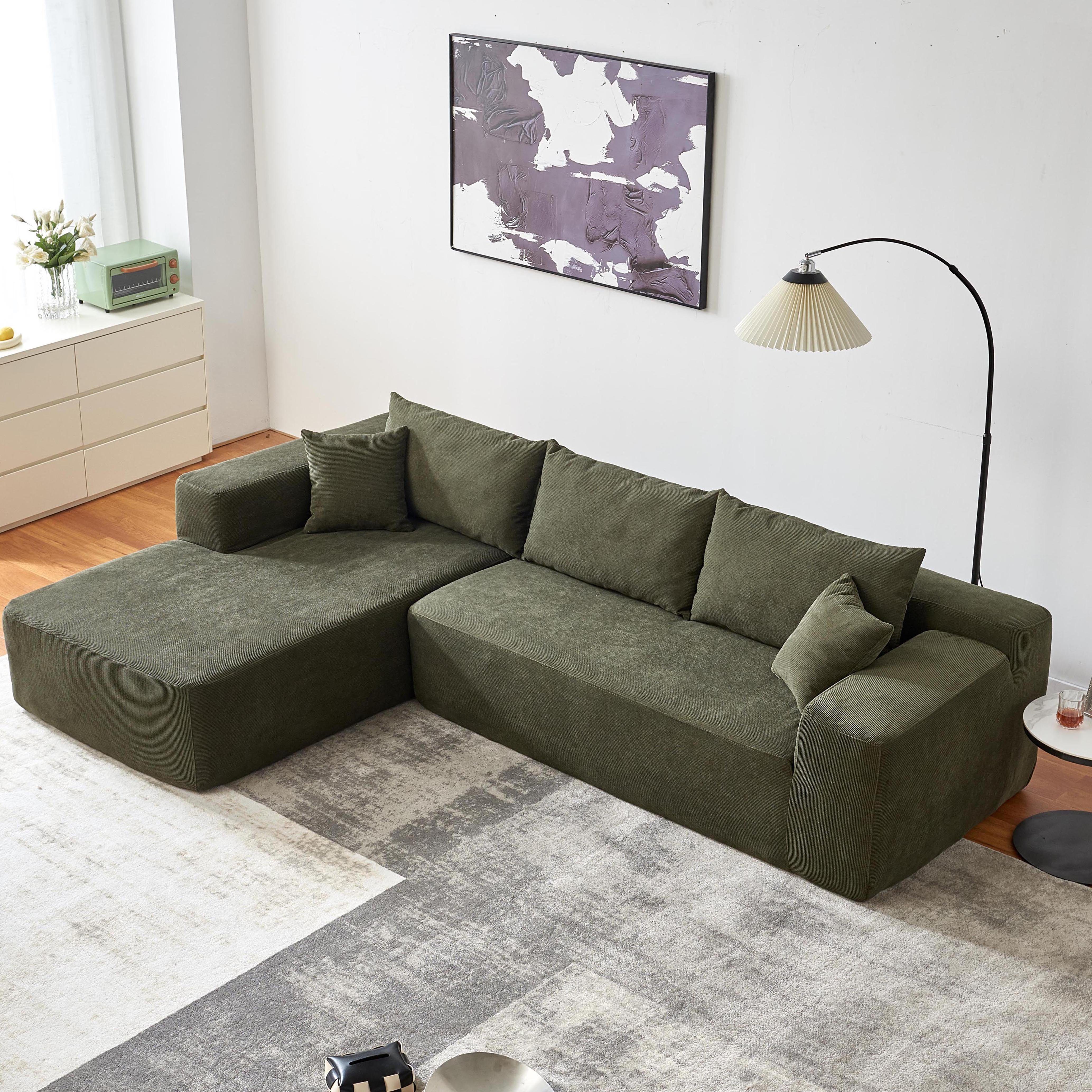 WISHDOR Ecksofa Ecksofa, L-Form Ecksofa, Gesamtmaße: 104,70 x 68,50 x 29,13 Zoll (L x B x H) 72 Stunden platzieren, um Flauschigkeit wiederherzustellen, Komprimierte Verpackung, Chenille, mit 5 losen Rückenkissen