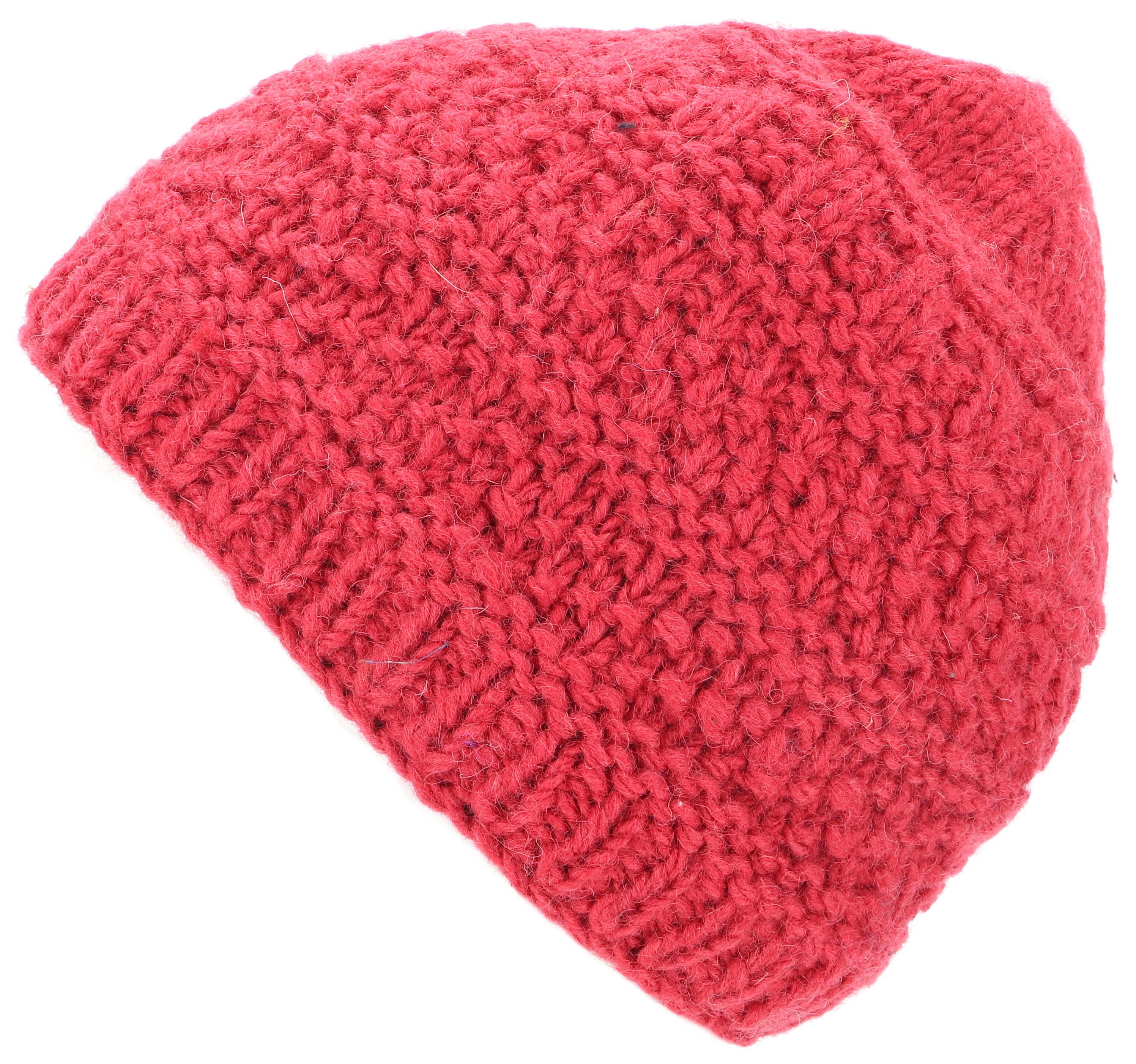 Guru-Shop Strickmütze Einfarbige handgestrickte Wollmütze aus Nepal -..