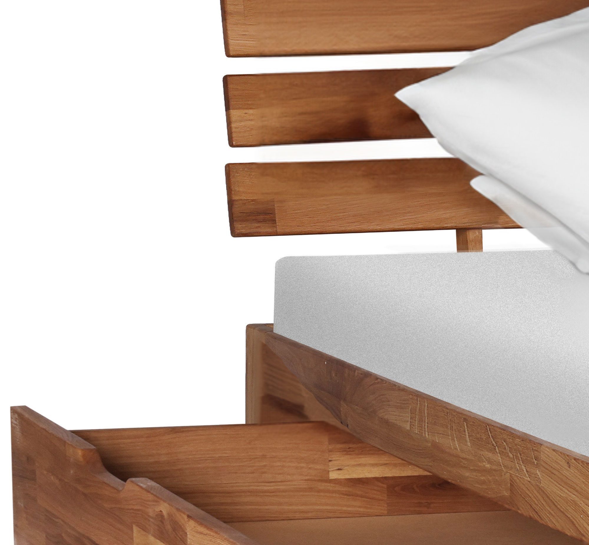 Homeline Holzbett Doppelbett 140x200 180×200 Eiche Bettgestell Massiv Bett Geölt Eiche (Spar-Set, Modern), Eichel massiv