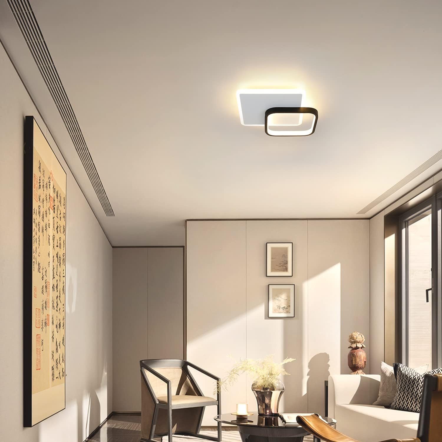 Nettlife Wohnzimmer 15W Küche integriert, Deckenleuchte Flur, Schwarz Esszimmer Deckenlampe LED Deckenbeleuchtung, Schlafzimmer Acryl LED fest Warmweiß, für Modern