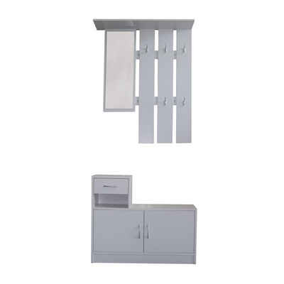 HTI-Living Garderobe Garderobenpaneel mit Schuhschrank Thekla Weiß (Set, 2 St., 1 Garderobenpaneel mit Spiegel, 1 Schuhschrank), mit Spiegel Hutablage und 5 Kleiderhaken