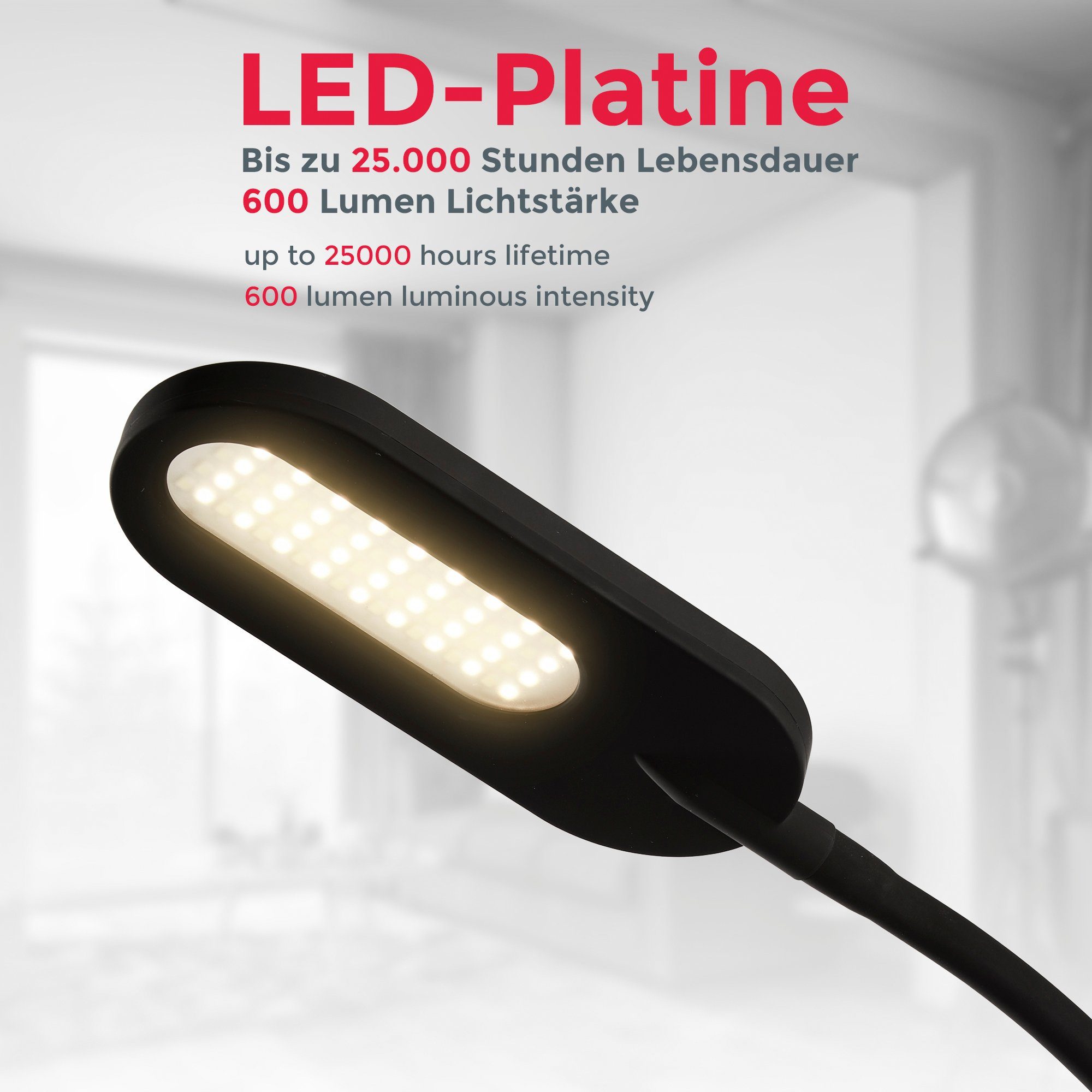 kaltweiß, über fest 600Lm, warmweiß Touch-Funktion, LED Leselampe, - Fernbedienung, 8W, Warmweiß B.K.Licht Dimmbar, Stehleuchte, Memoryfunktion CCT, Kaltweiß, integriert, BK_ST1157 Schwarz, Stehlampe LED CCT - Inkl. -