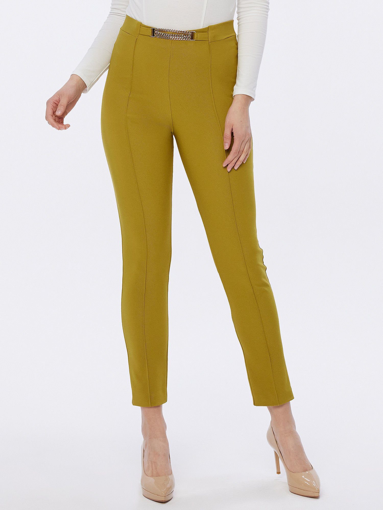 MONACO blue Stoffhose Treggings koerpernah mit Biese und Schmuckkette