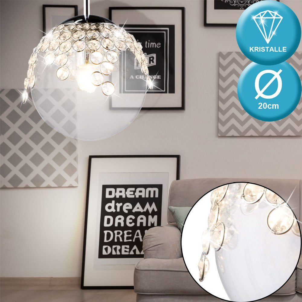 etc-shop LED Wohn Leuchtmittel Leuchte Pendel Lampe Zimmer Ess inklusive, Warmweiß, Kristall Hänge Pendelleuchte, Decken