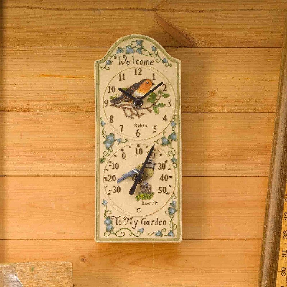 Smart Garden Wanduhr Birdberry Wanduhr mit Thermometer, Turm 28 x 12 cm, Gartenuhr