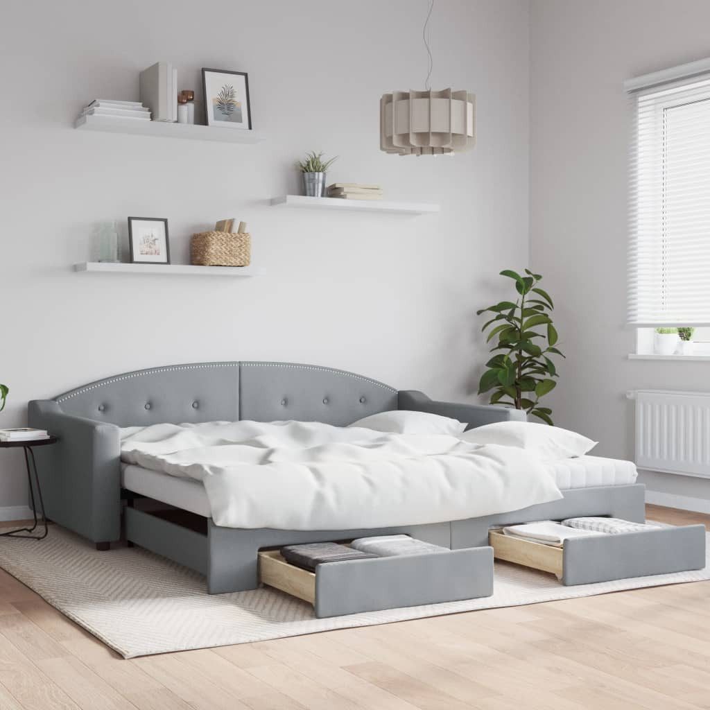 vidaXL Bett, Tagesbett Ausziehbar mit Schubladen Hellgrau 100x200 cm Stoff günstig online kaufen