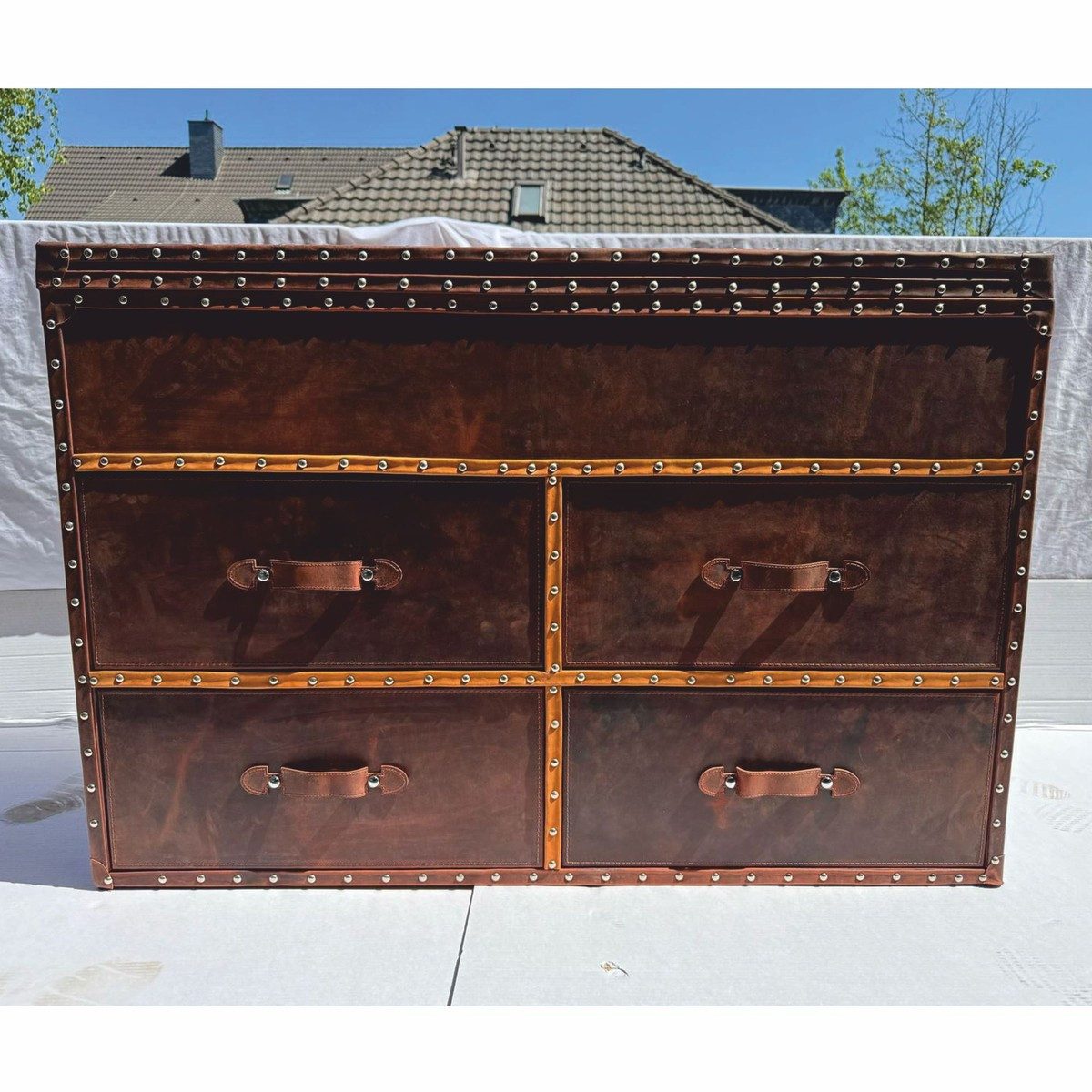 Casa Padrino Kommode Casa Padrino Luxus Art Deco Kommode / Truhe Braun 125 cm - Leder Мебель