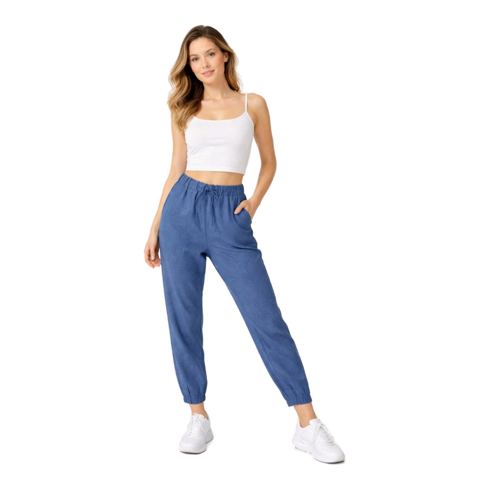 fashionshowcase Stoffhose Damen Hose im Jogger Style mit elastischem Bund und Kordelzug (1-tlg) Bequemer Schlupfbund für hohen Tragekomfort
