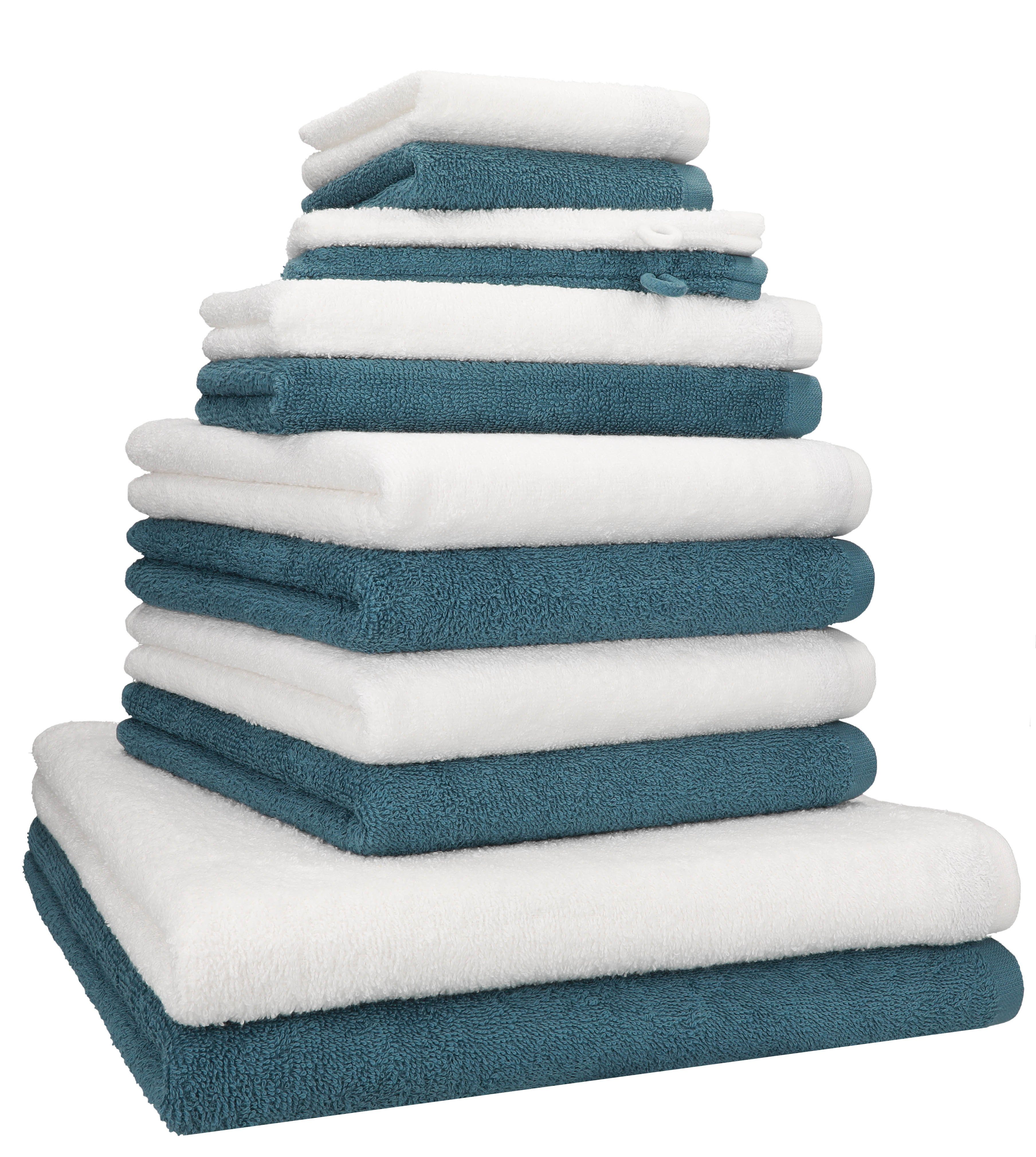 Betz Handtuch Set 12 TLG. Handtuch Set BERLIN Farbe taubenblau - weiß, 100%  Baumwolle