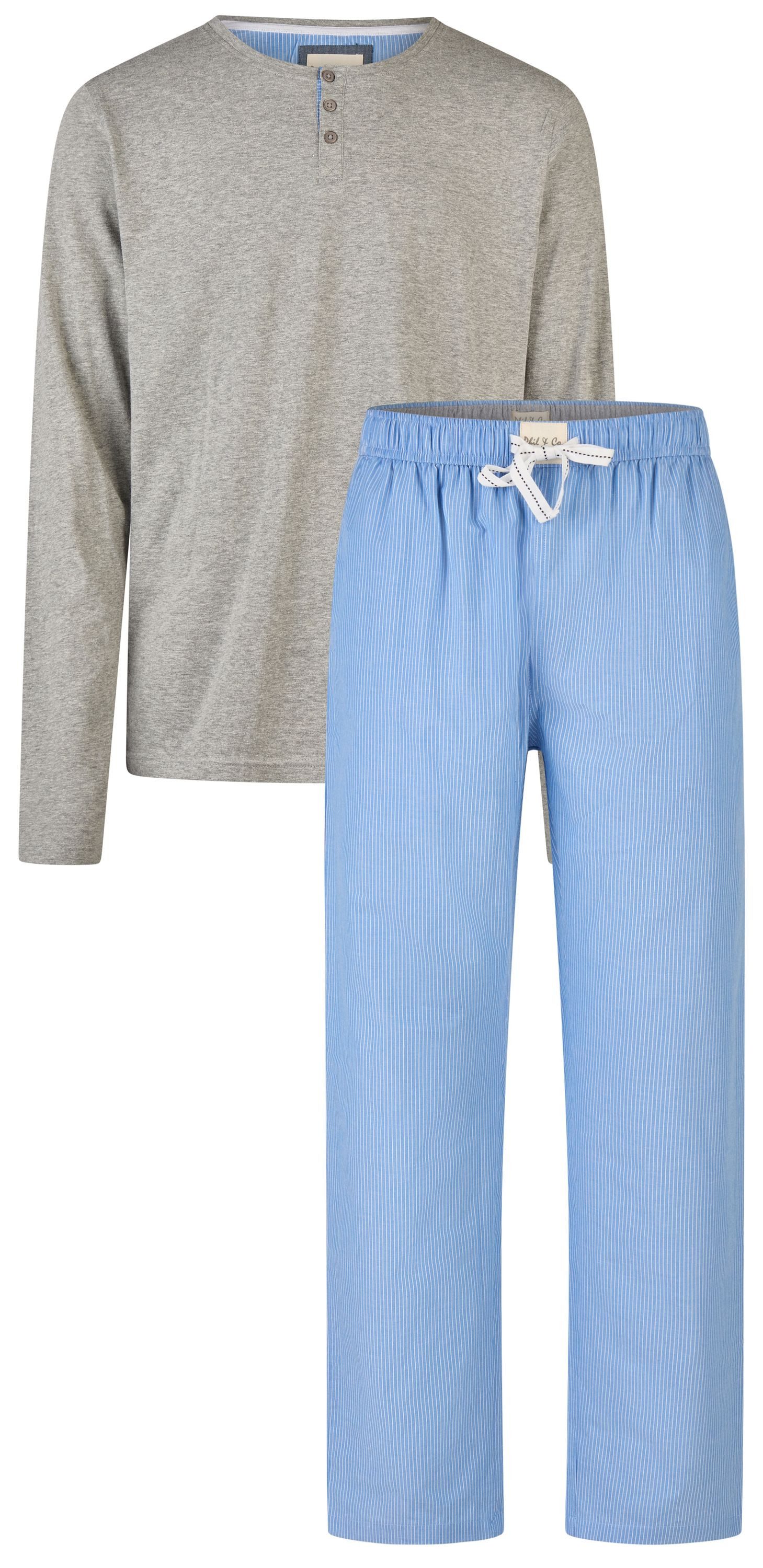 Phil & Co. Schlafanzug Easy Sleep (Set, 2 tlg., 2-teilig) Herren Pyjama lang Webhose Baumwolle Langarm
