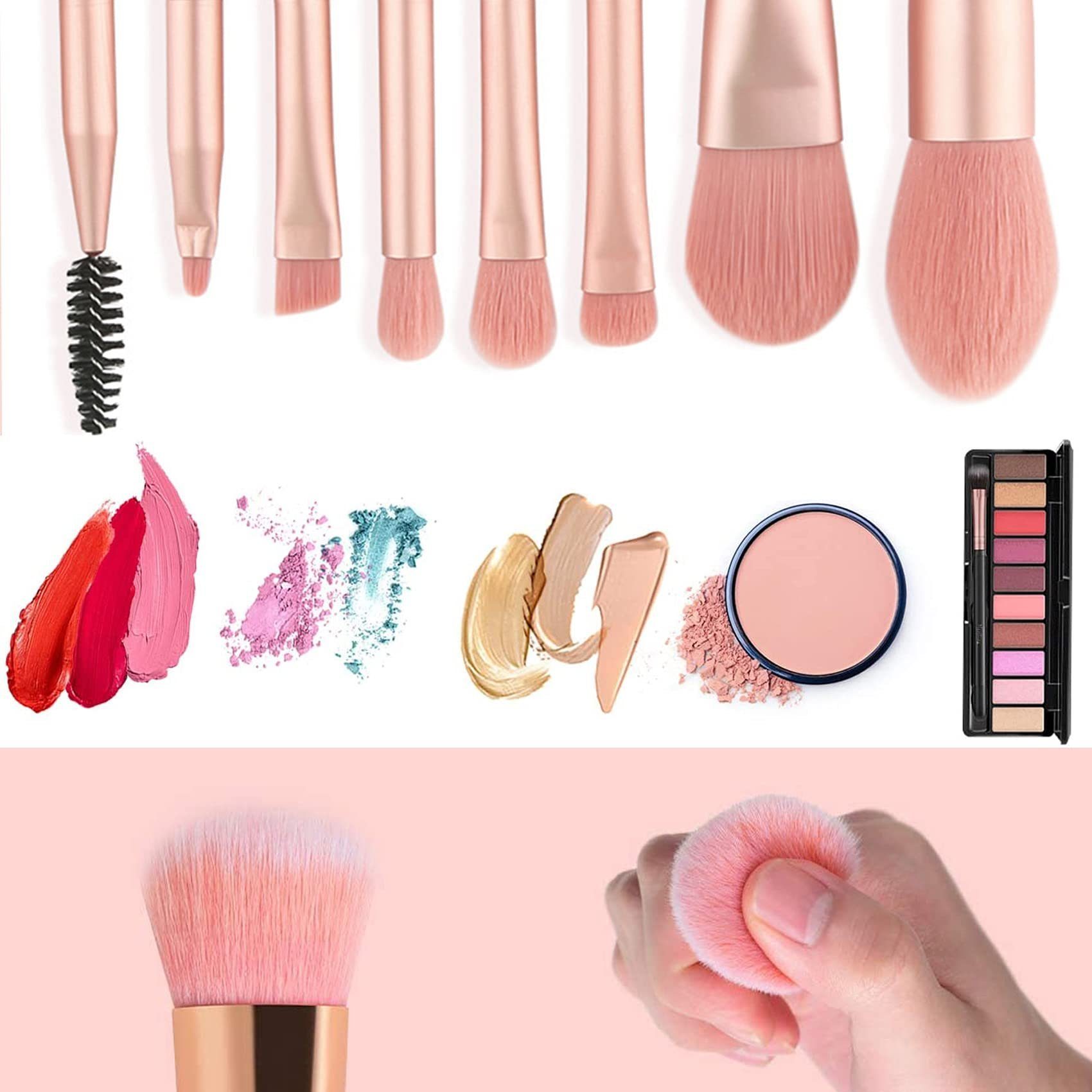 Haiaveng mit 8 -Ledertasche Mini Kosmetikpinsel-Set -up -Make -Pinsel (rosa) PU